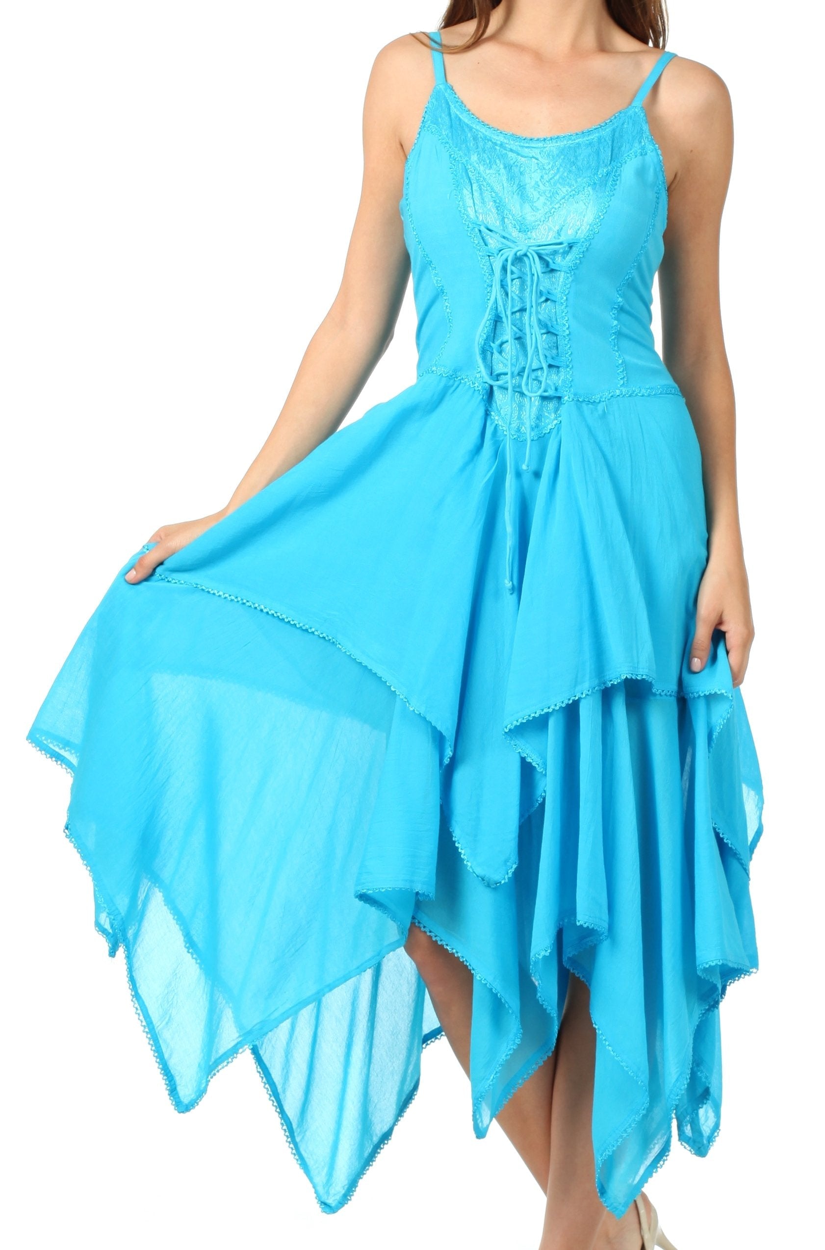 Sakkas Lady Mary Jacquard Corset Style Bodice Lightweight Handkerchief Hem Dress - Concordia Style Boutique