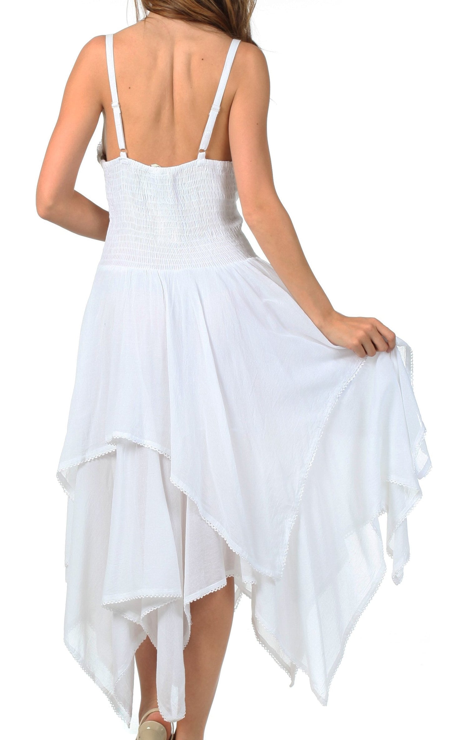 Sakkas Lady Mary Jacquard Corset Style Bodice Lightweight Handkerchief Hem Dress - Concordia Style Boutique