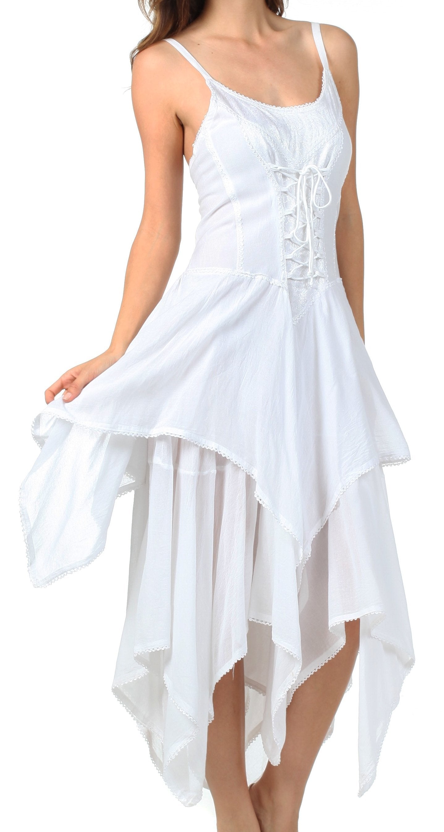 Sakkas Lady Mary Jacquard Corset Style Bodice Lightweight Handkerchief Hem Dress - Concordia Style Boutique