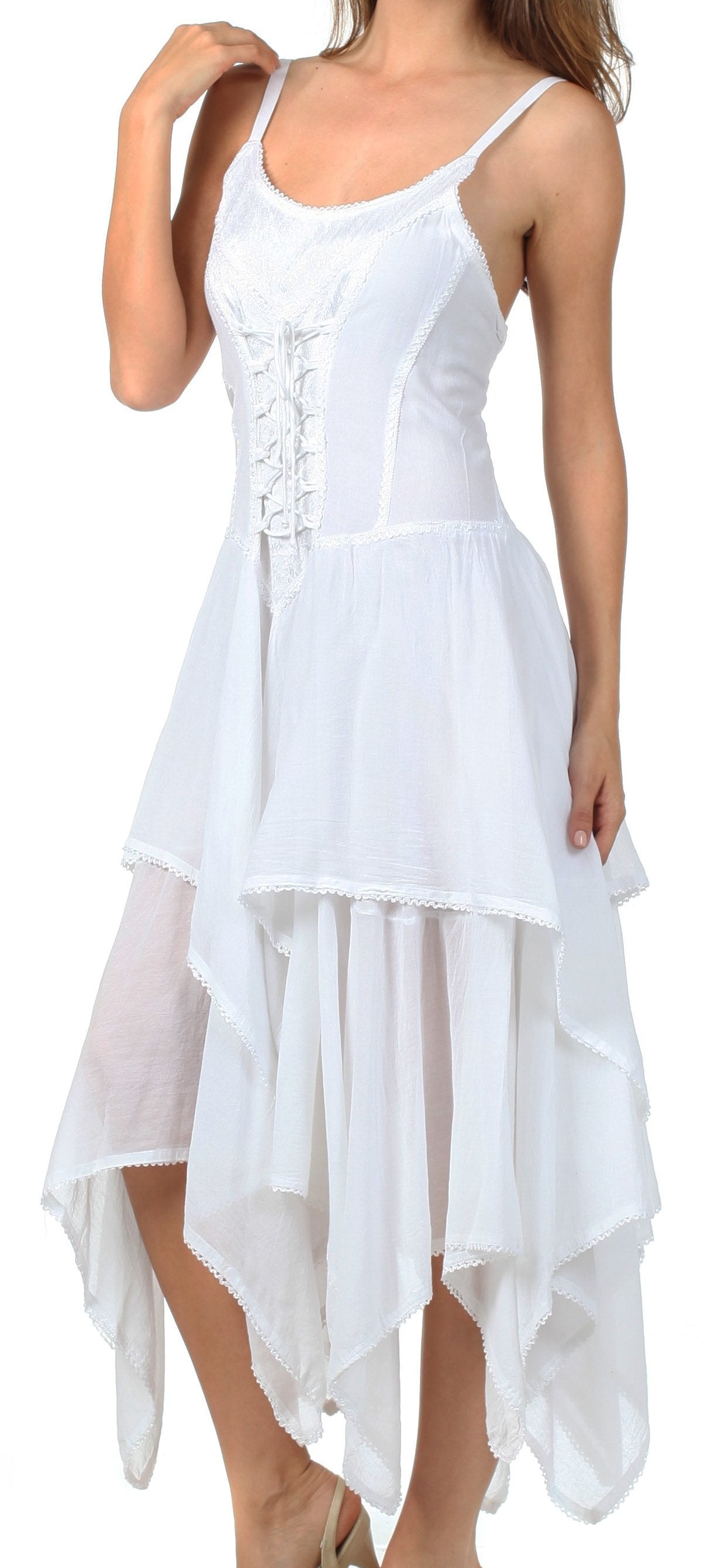 Sakkas Lady Mary Jacquard Corset Style Bodice Lightweight Handkerchief Hem Dress - Concordia Style Boutique