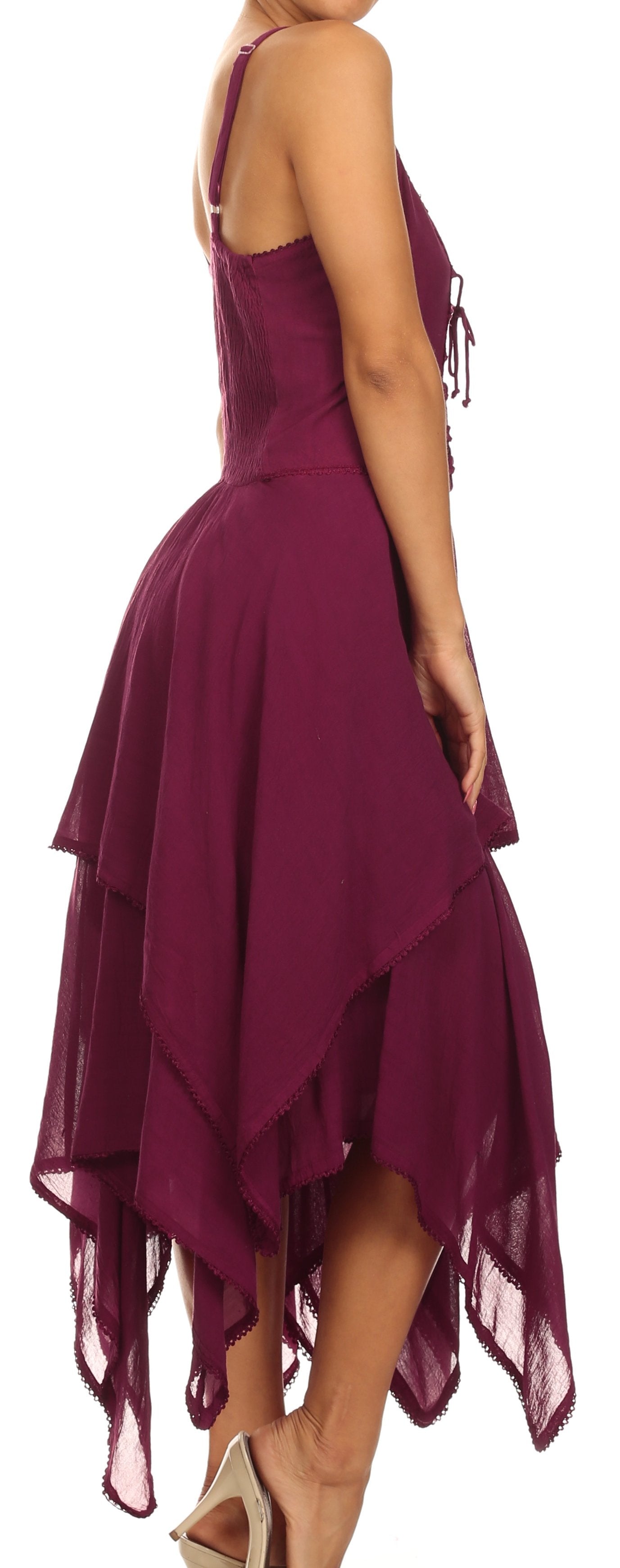 Sakkas Lady Mary Jacquard Corset Style Bodice Lightweight Handkerchief Hem Dress - Concordia Style Boutique
