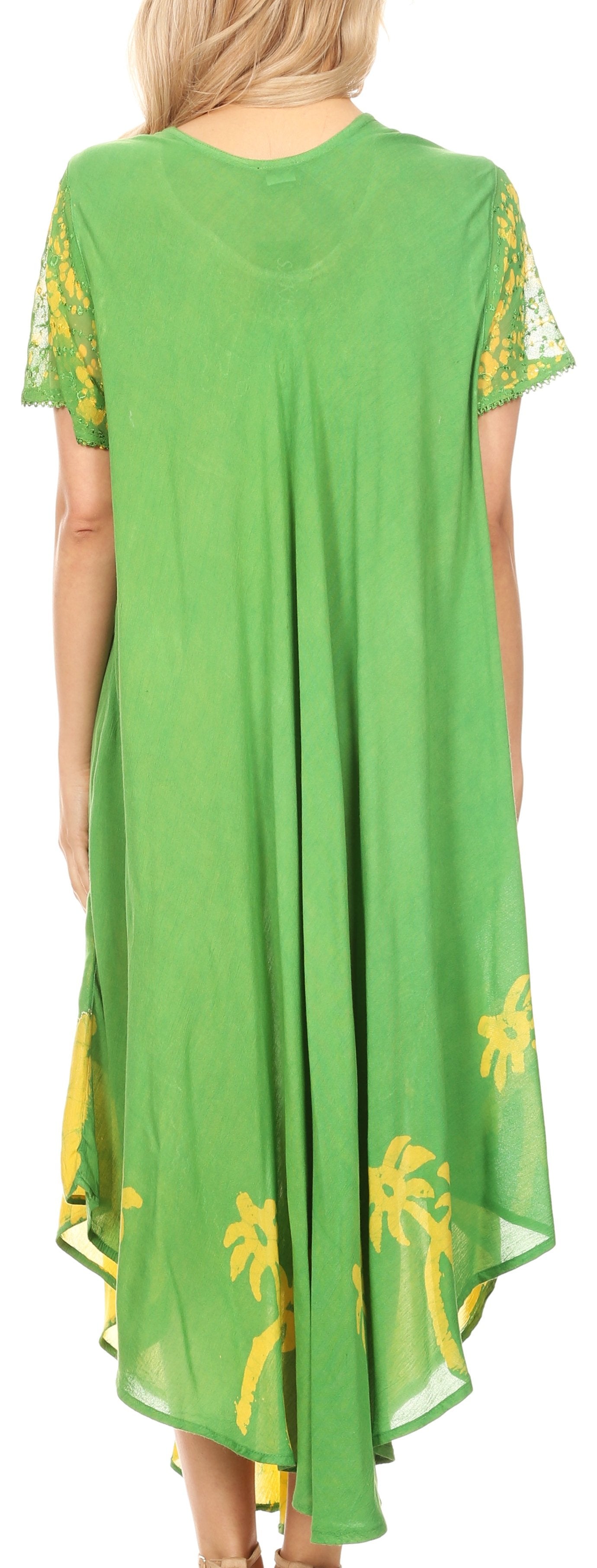 Sakkas Batik Palm Tree Cap Sleeve Caftan Dress / Cover Up - Concordia Style Boutique