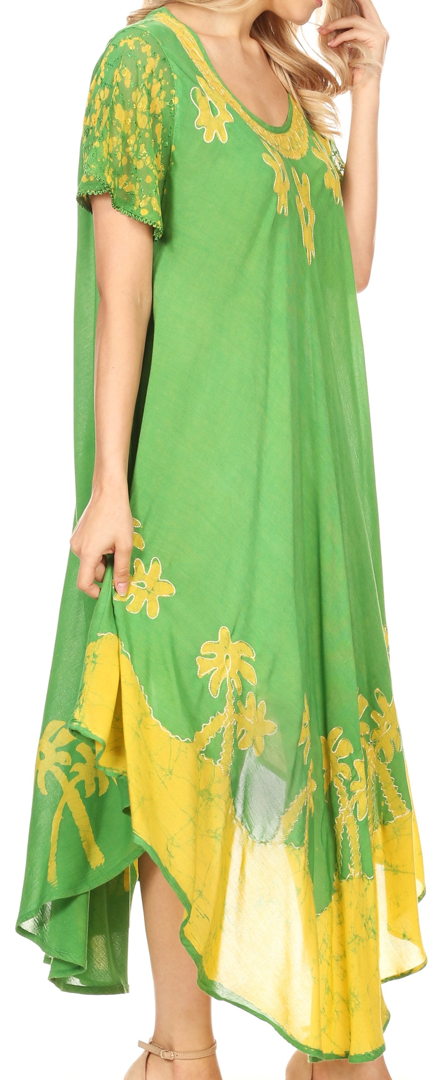 Sakkas Batik Palm Tree Cap Sleeve Caftan Dress / Cover Up - Concordia Style Boutique