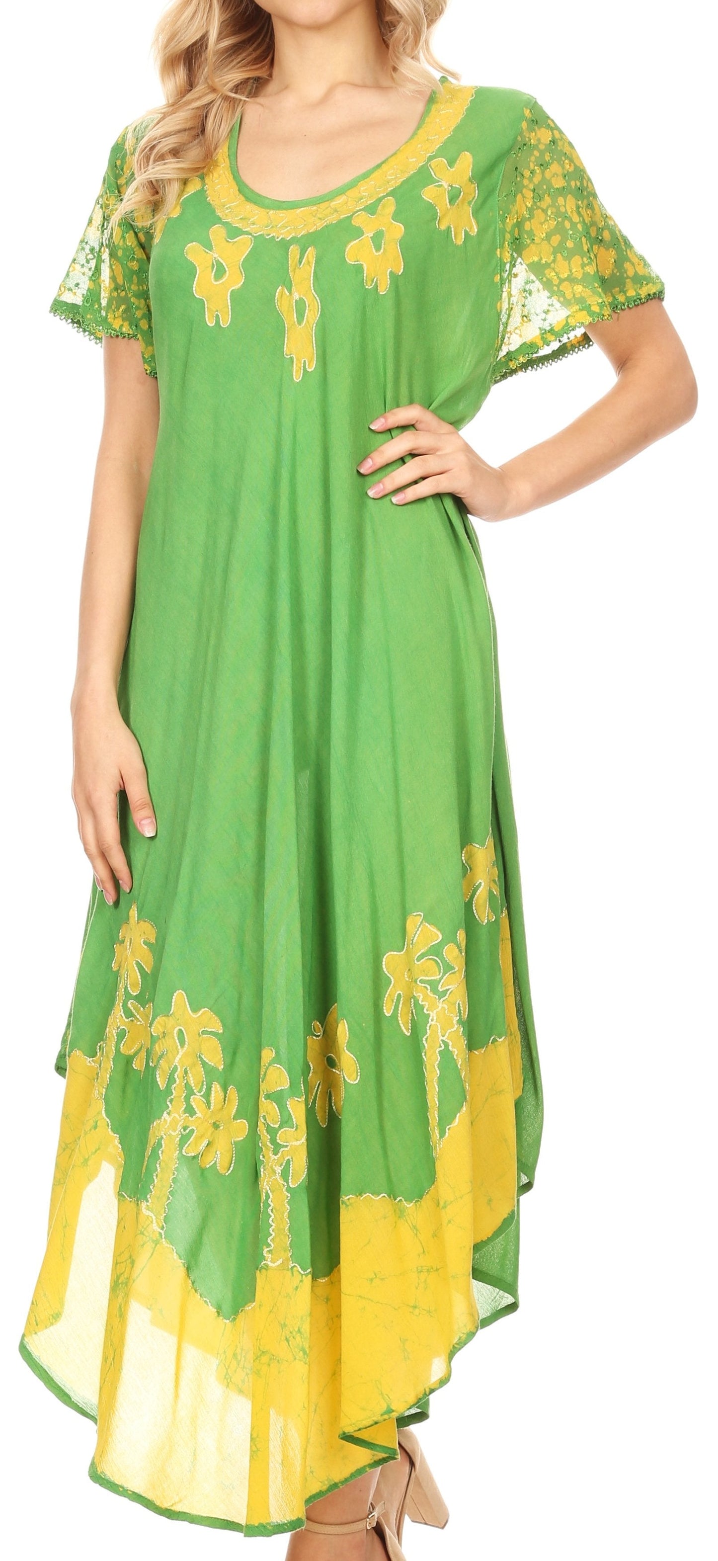 Sakkas Batik Palm Tree Cap Sleeve Caftan Dress / Cover Up - Concordia Style Boutique