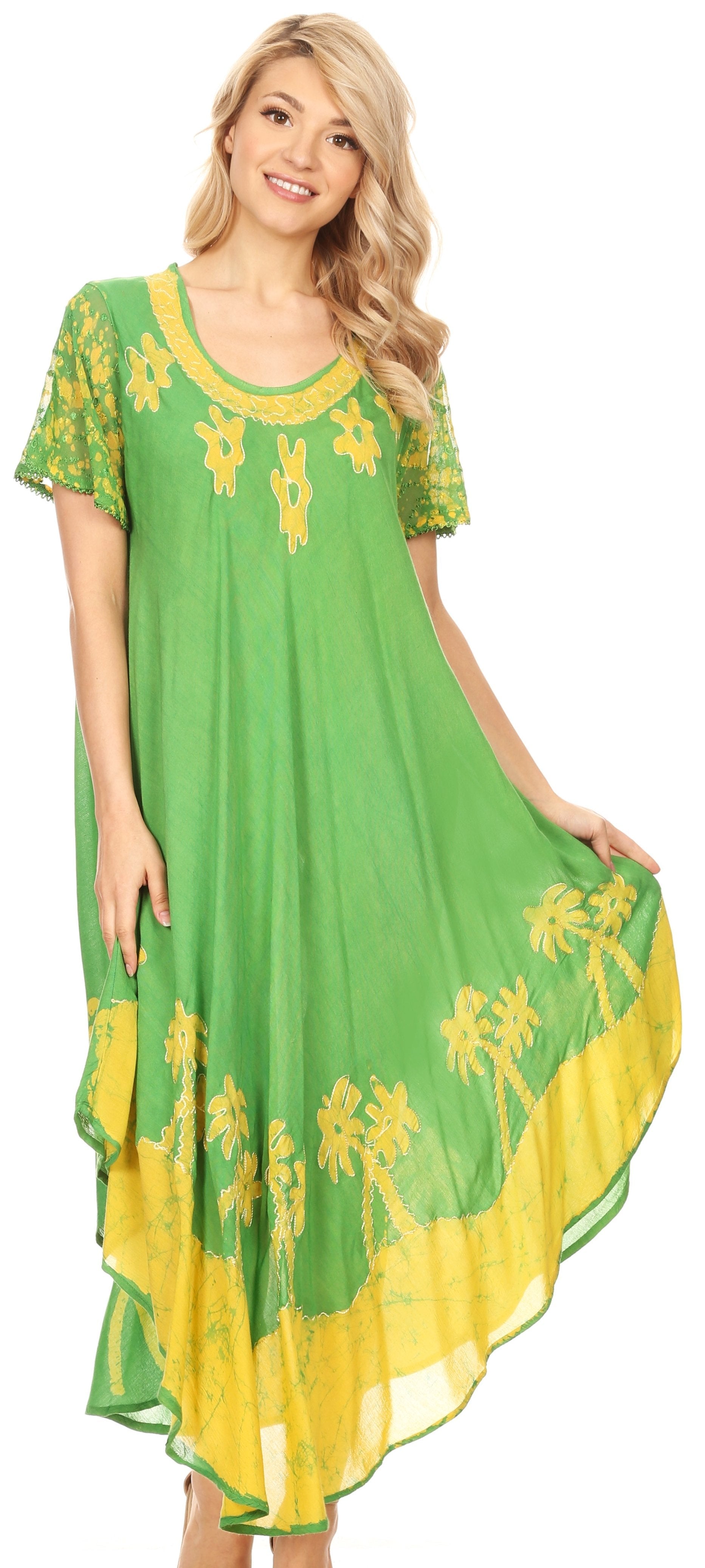 Sakkas Batik Palm Tree Cap Sleeve Caftan Dress / Cover Up - Concordia Style Boutique