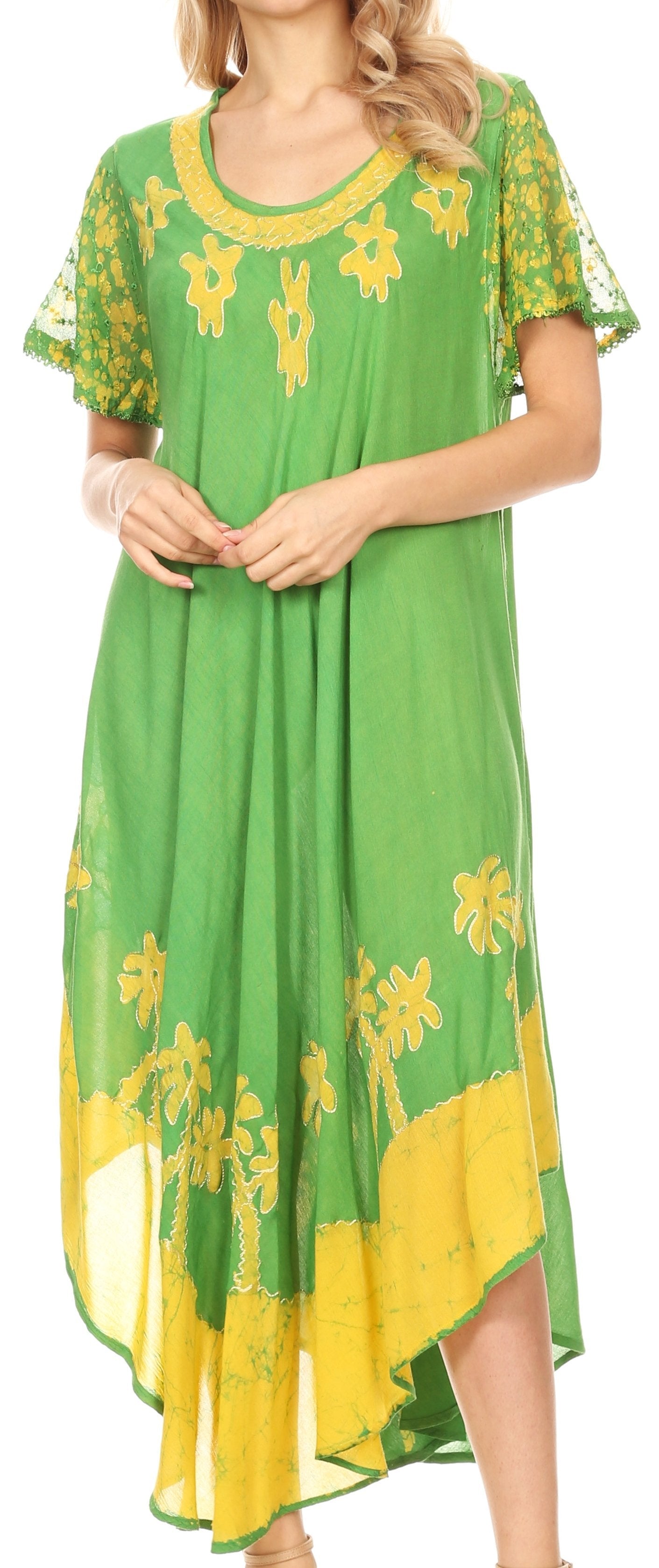 Sakkas Batik Palm Tree Cap Sleeve Caftan Dress / Cover Up - Concordia Style Boutique