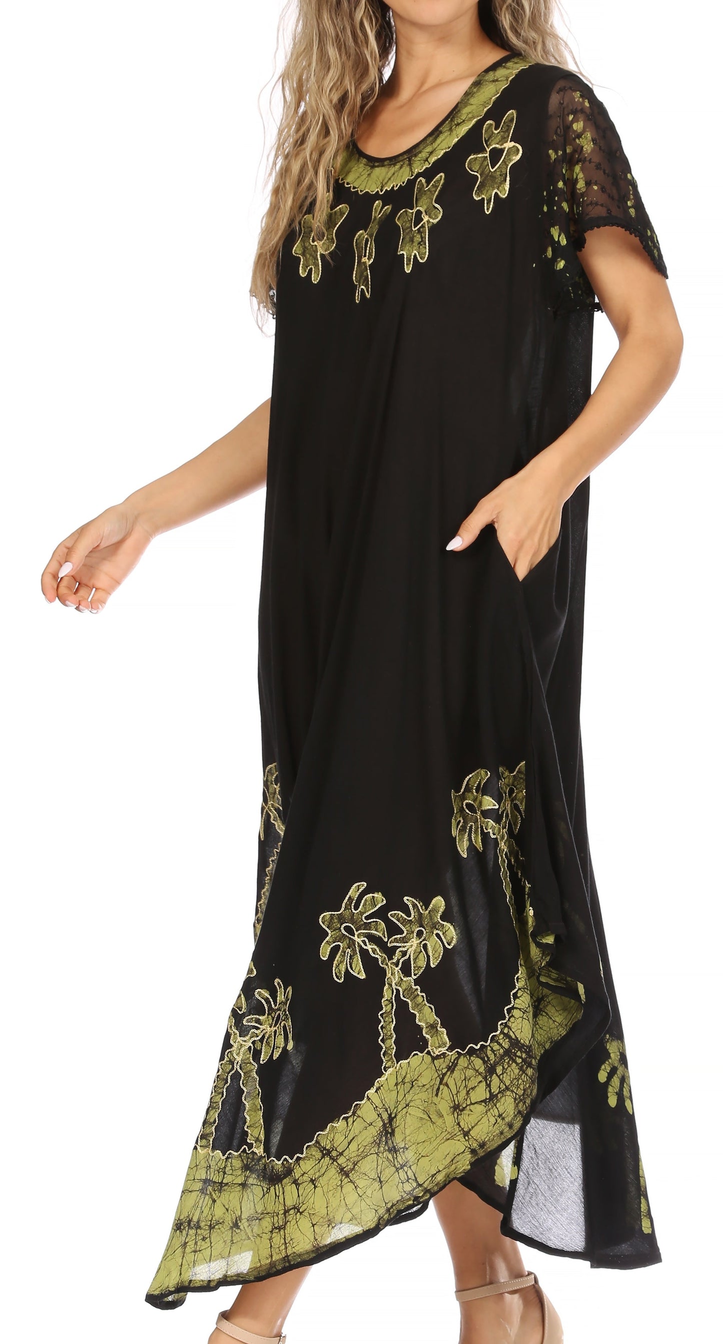 Sakkas Batik Palm Tree Cap Sleeve Caftan Dress / Cover Up - Concordia Style Boutique