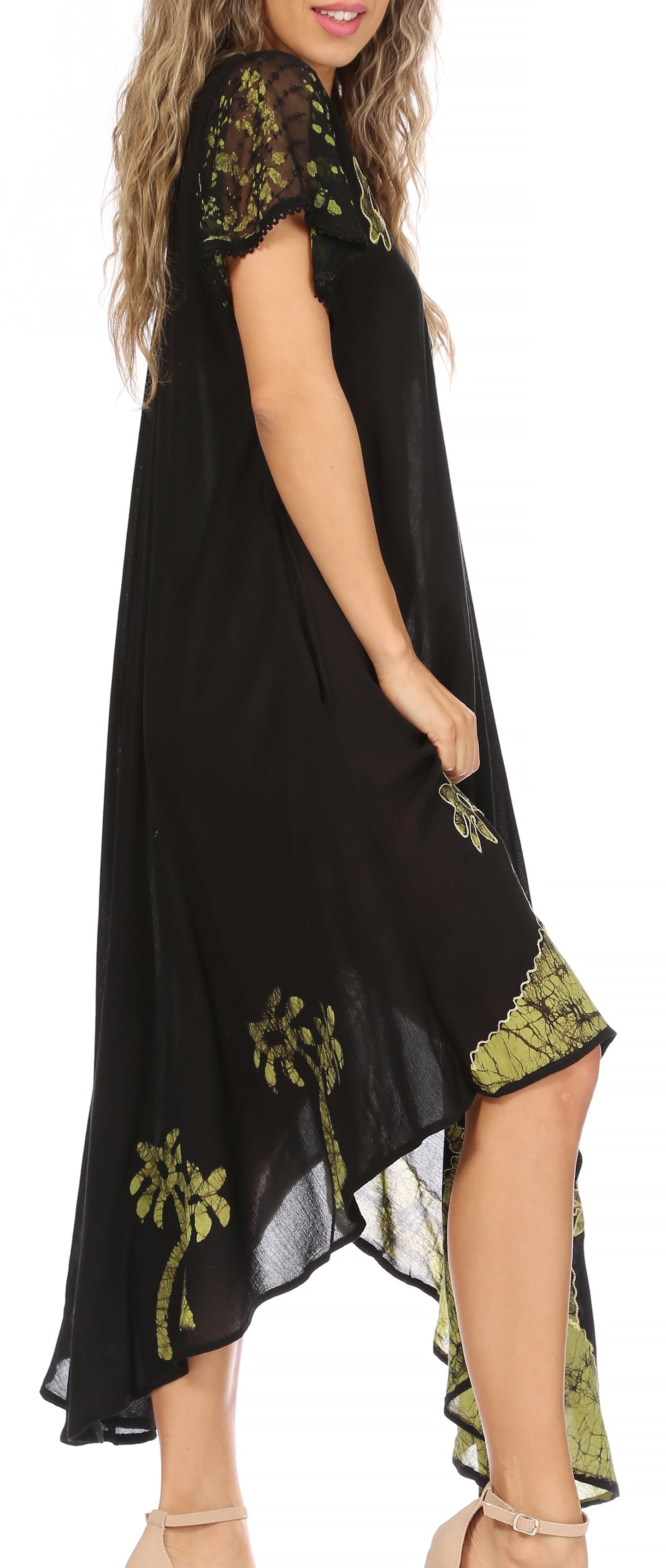 Sakkas Batik Palm Tree Cap Sleeve Caftan Dress / Cover Up - Concordia Style Boutique