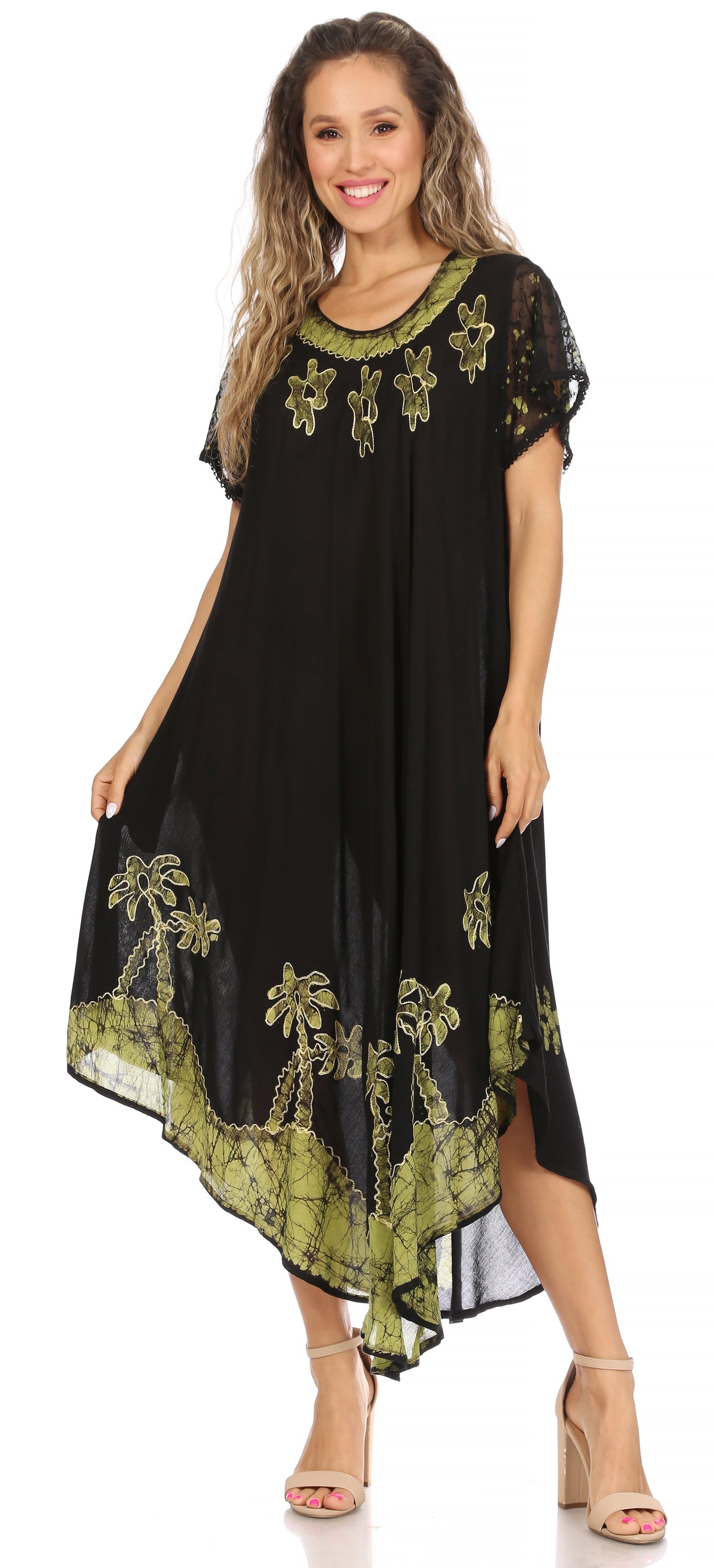 Sakkas Batik Palm Tree Cap Sleeve Caftan Dress / Cover Up - Concordia Style Boutique