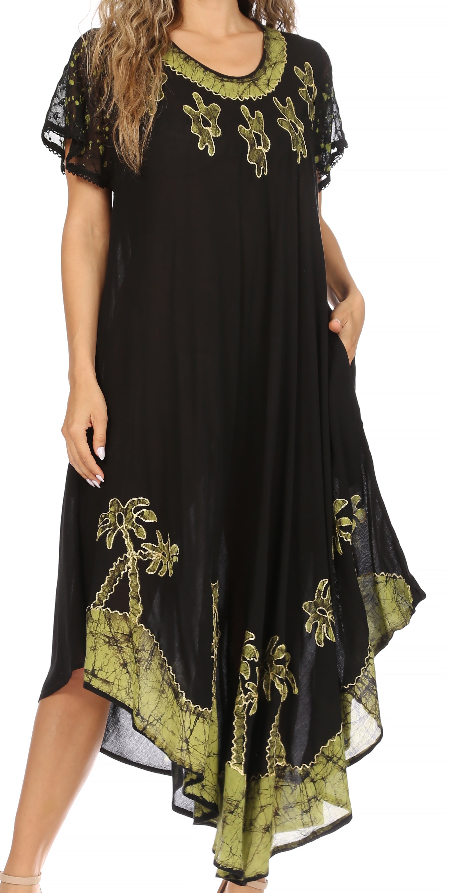 Sakkas Batik Palm Tree Cap Sleeve Caftan Dress / Cover Up - Concordia Style Boutique