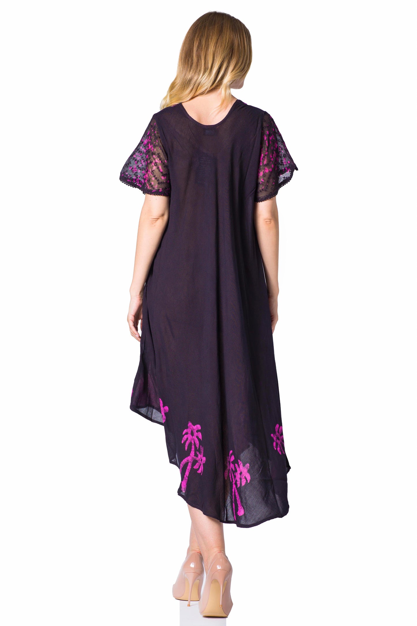 Sakkas Batik Palm Tree Cap Sleeve Caftan Dress / Cover Up - Concordia Style Boutique