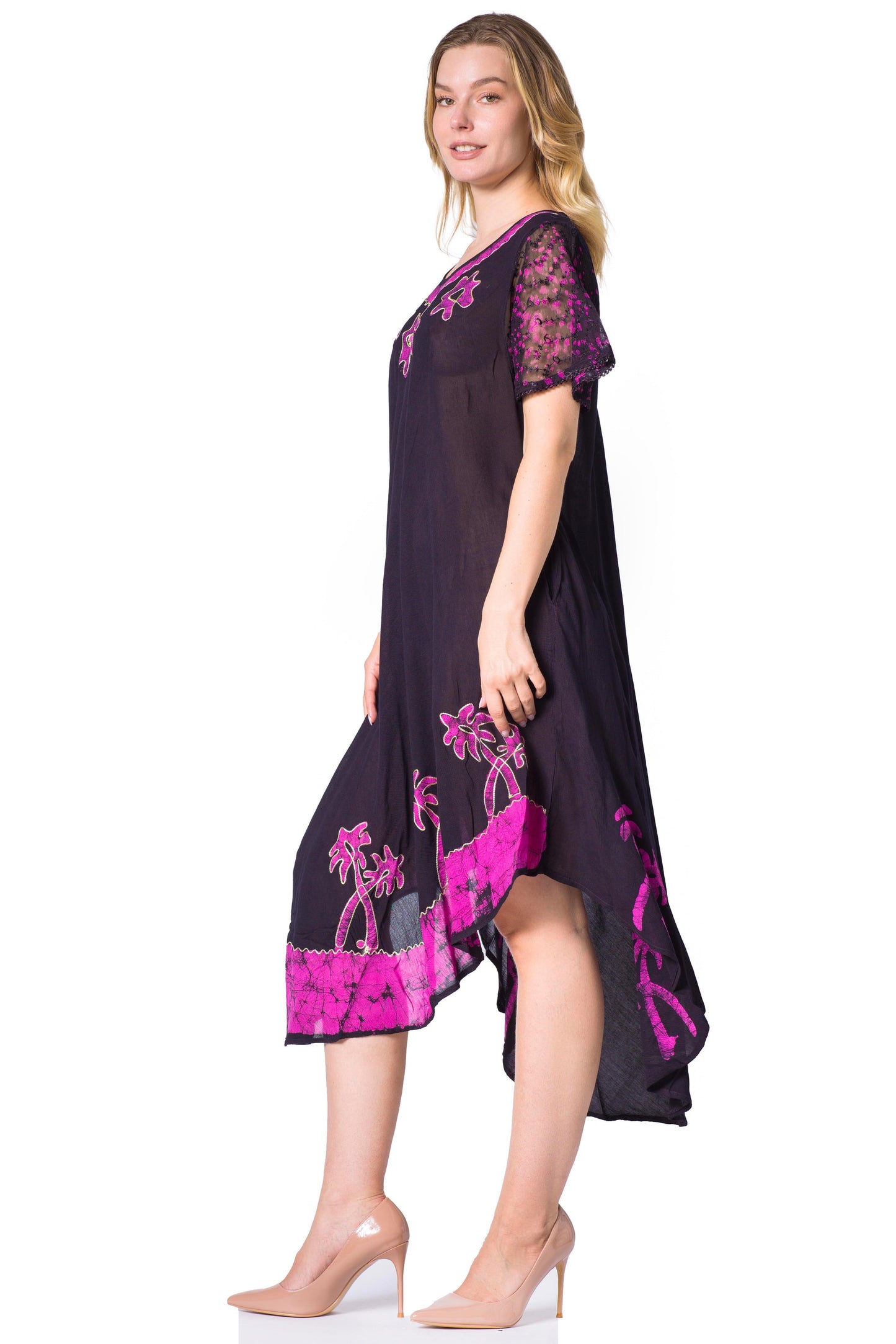 Sakkas Batik Palm Tree Cap Sleeve Caftan Dress / Cover Up - Concordia Style Boutique