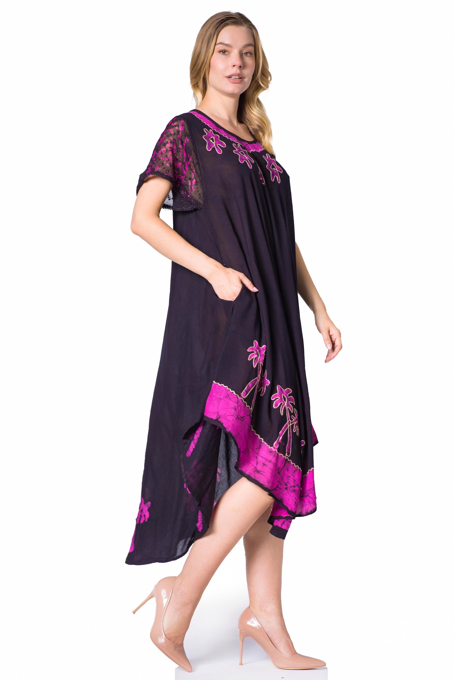 Sakkas Batik Palm Tree Cap Sleeve Caftan Dress / Cover Up - Concordia Style Boutique