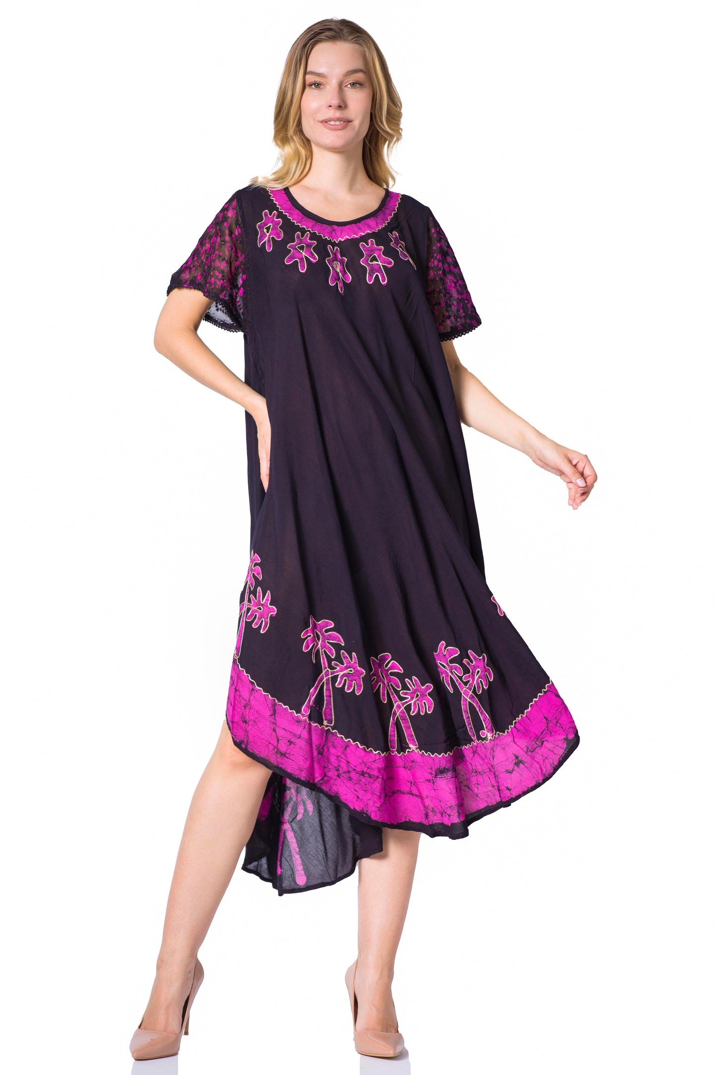 Sakkas Batik Palm Tree Cap Sleeve Caftan Dress / Cover Up - Concordia Style Boutique