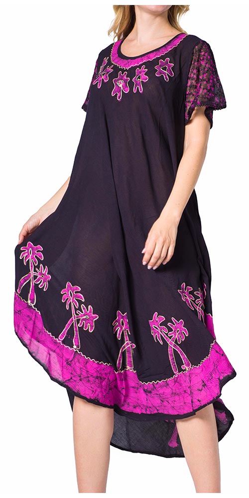 Sakkas Batik Palm Tree Cap Sleeve Caftan Dress / Cover Up - Concordia Style Boutique