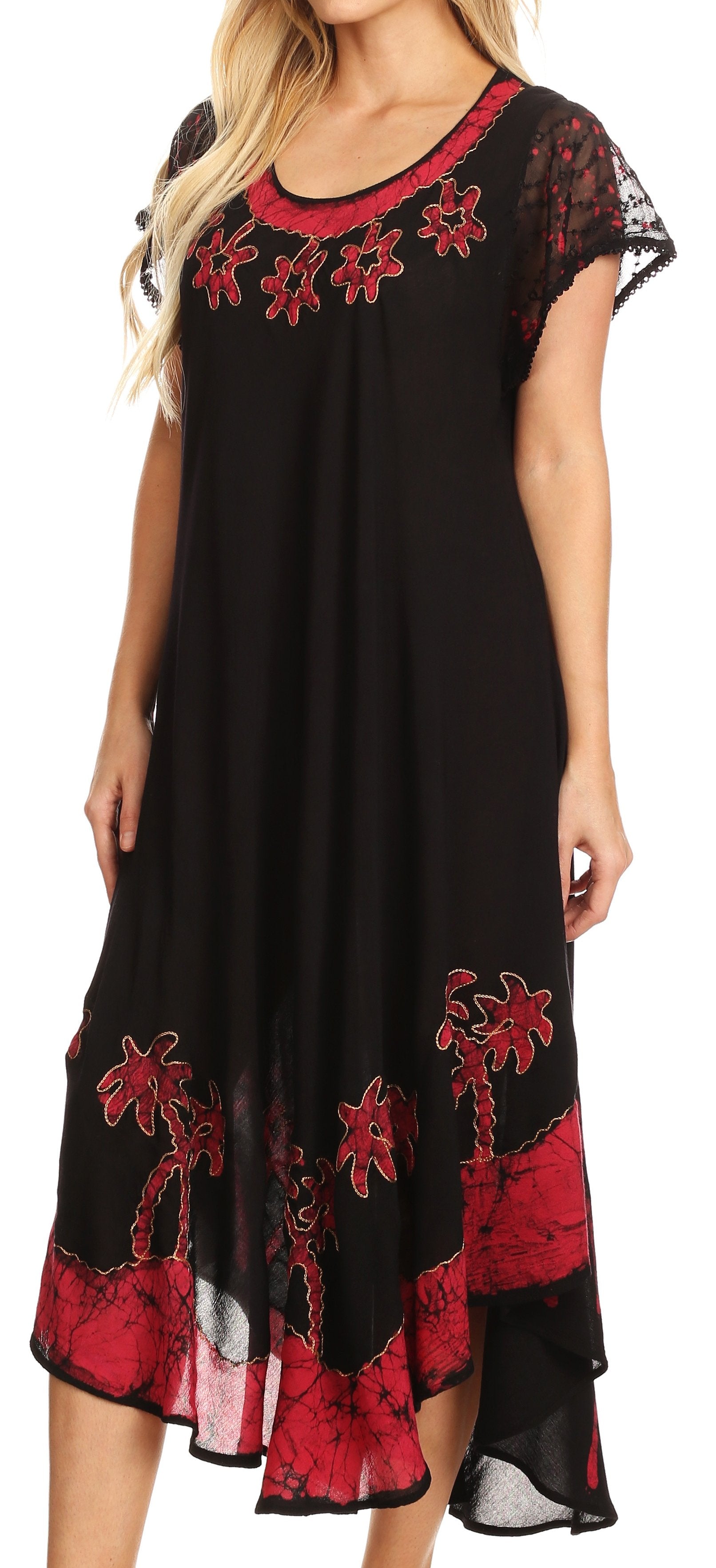 Sakkas Batik Palm Tree Cap Sleeve Caftan Dress / Cover Up - Concordia Style Boutique