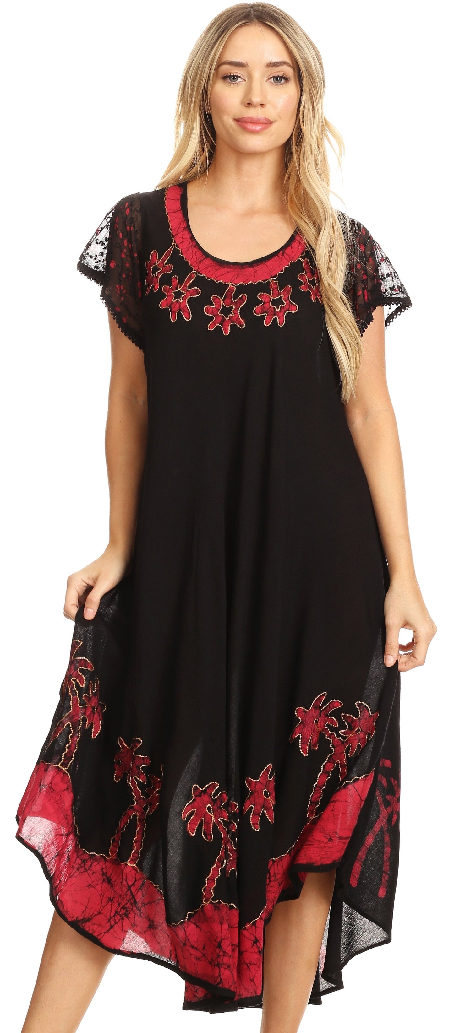 Sakkas Batik Palm Tree Cap Sleeve Caftan Dress / Cover Up - Concordia Style Boutique