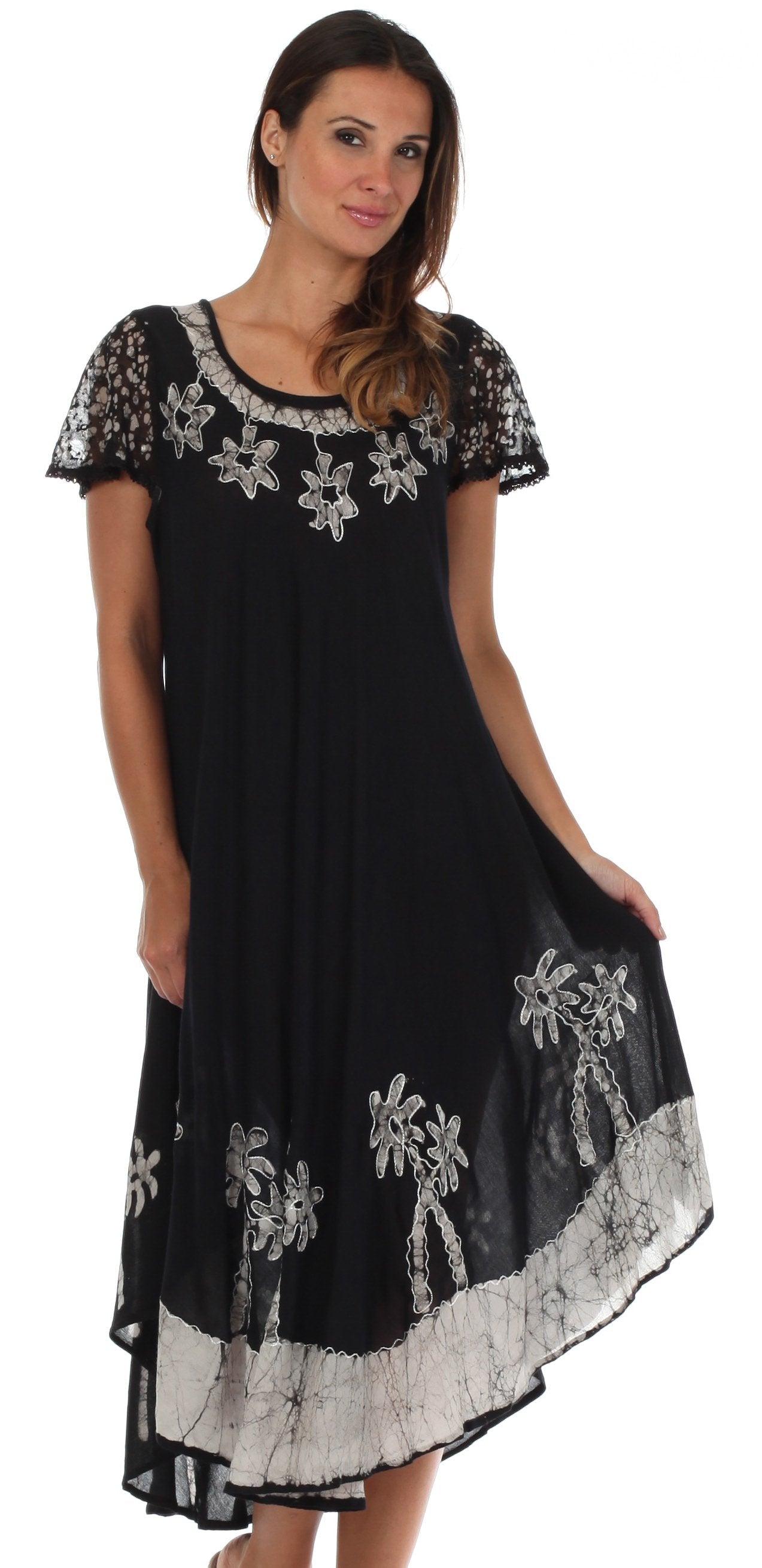 Sakkas Batik Palm Tree Cap Sleeve Caftan Dress / Cover Up - Concordia Style Boutique