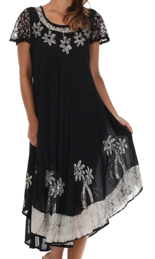 Sakkas Batik Palm Tree Cap Sleeve Caftan Dress / Cover Up - Concordia Style Boutique