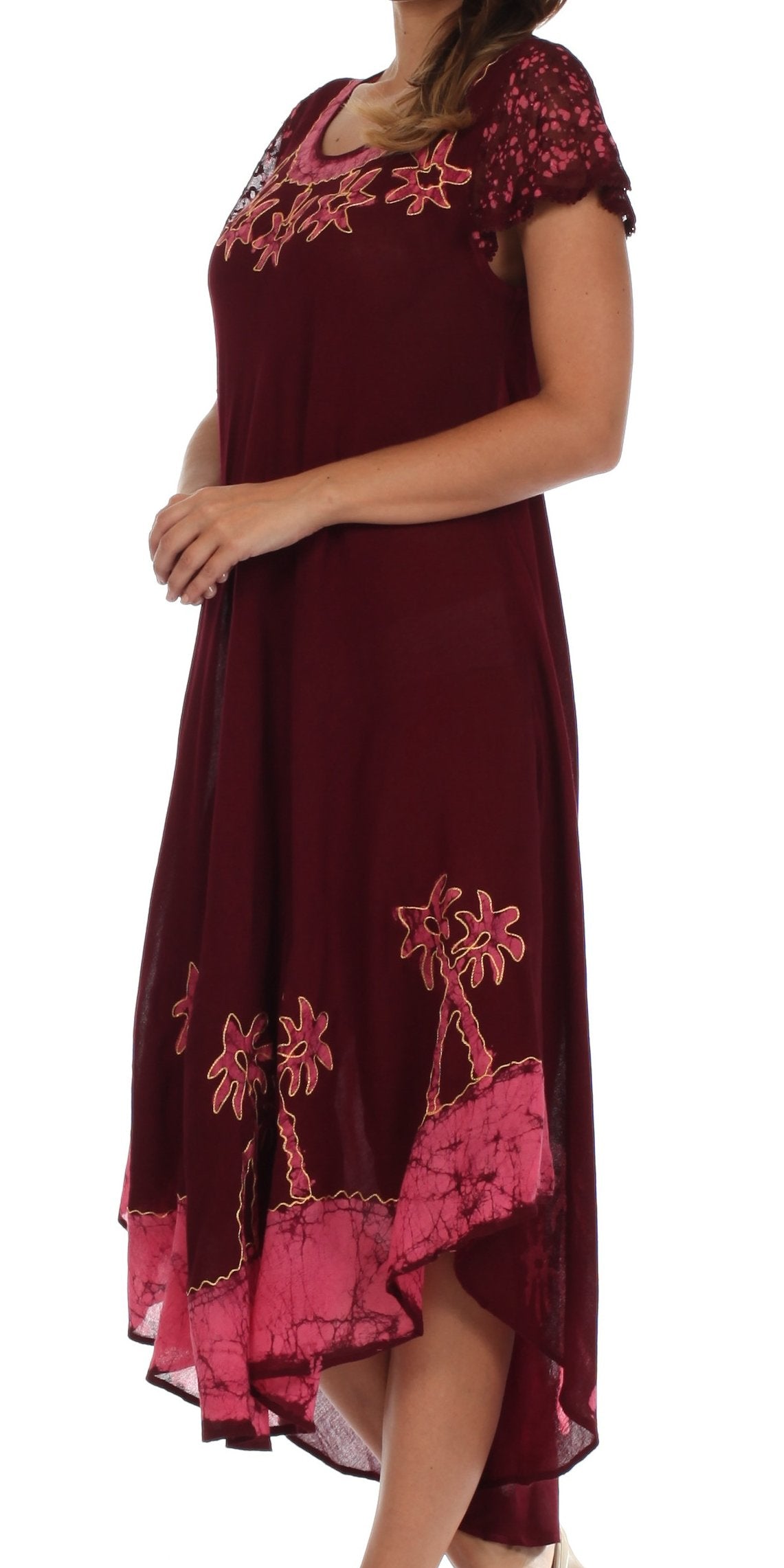 Sakkas Batik Palm Tree Cap Sleeve Caftan Dress / Cover Up - Concordia Style Boutique