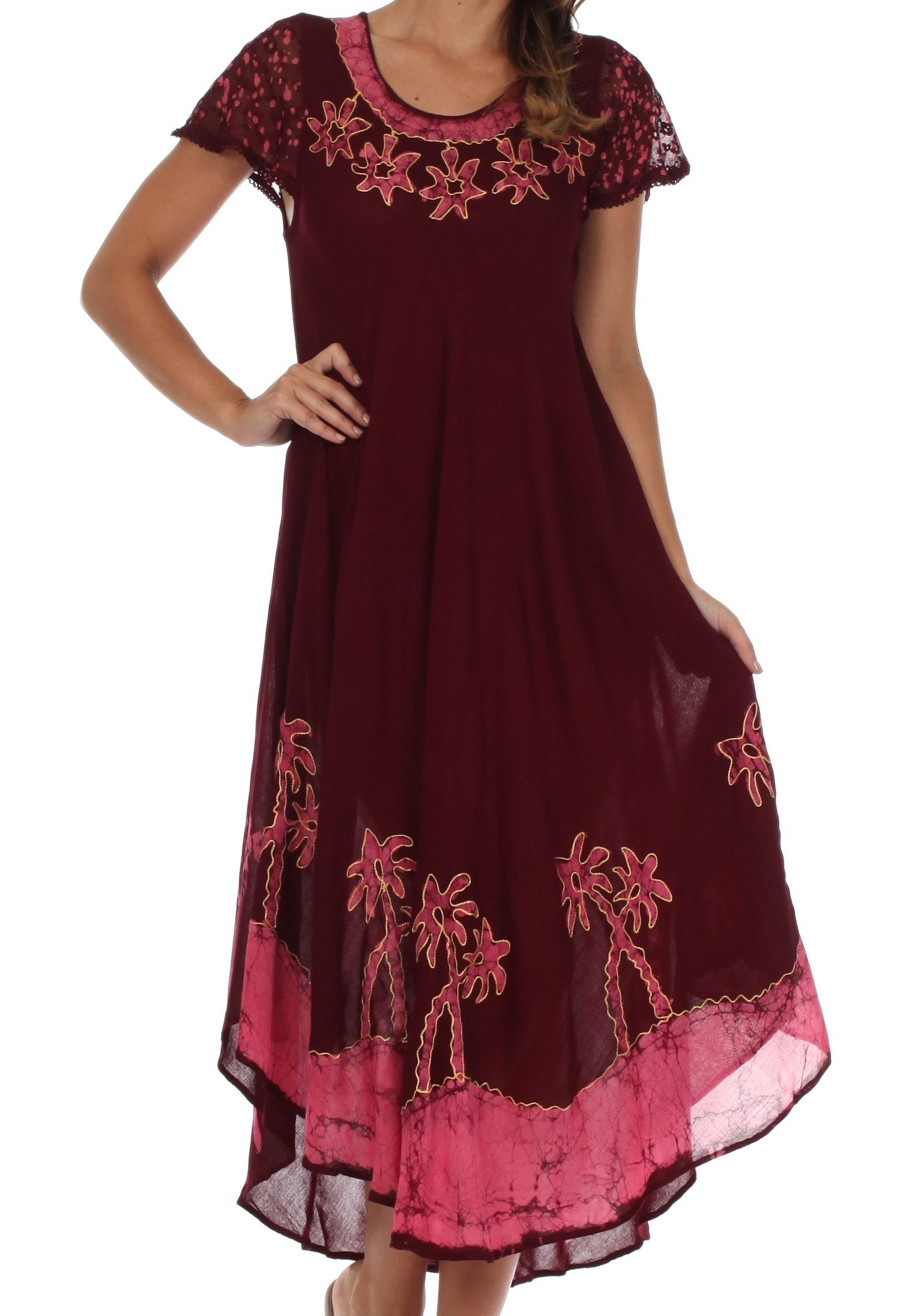 Sakkas Batik Palm Tree Cap Sleeve Caftan Dress / Cover Up - Concordia Style Boutique