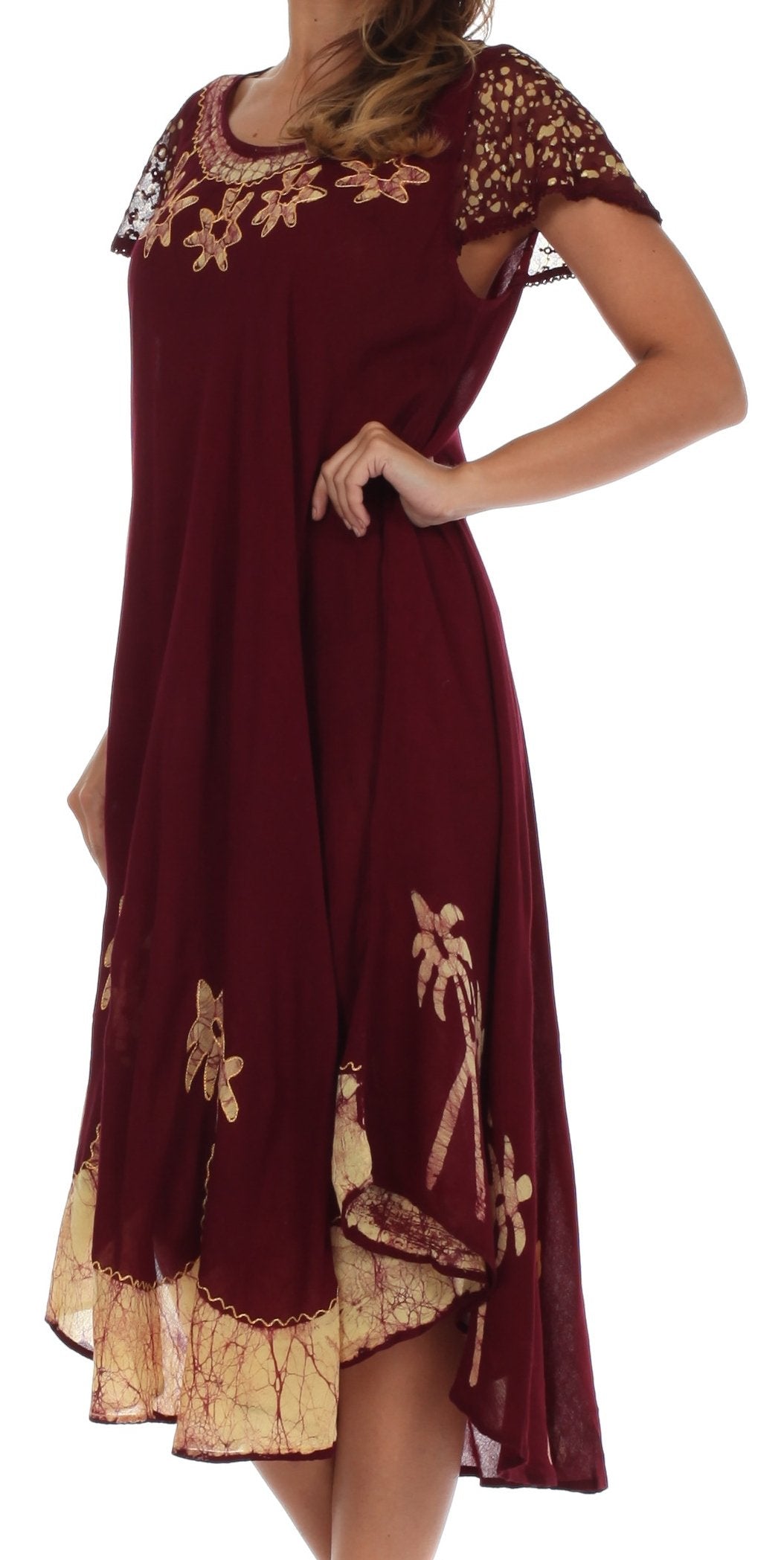 Sakkas Batik Palm Tree Cap Sleeve Caftan Dress / Cover Up - Concordia Style Boutique