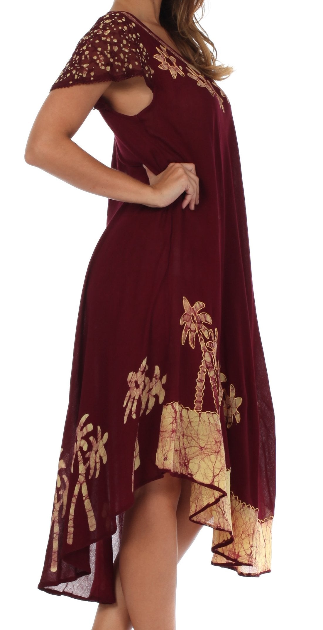 Sakkas Batik Palm Tree Cap Sleeve Caftan Dress / Cover Up - Concordia Style Boutique