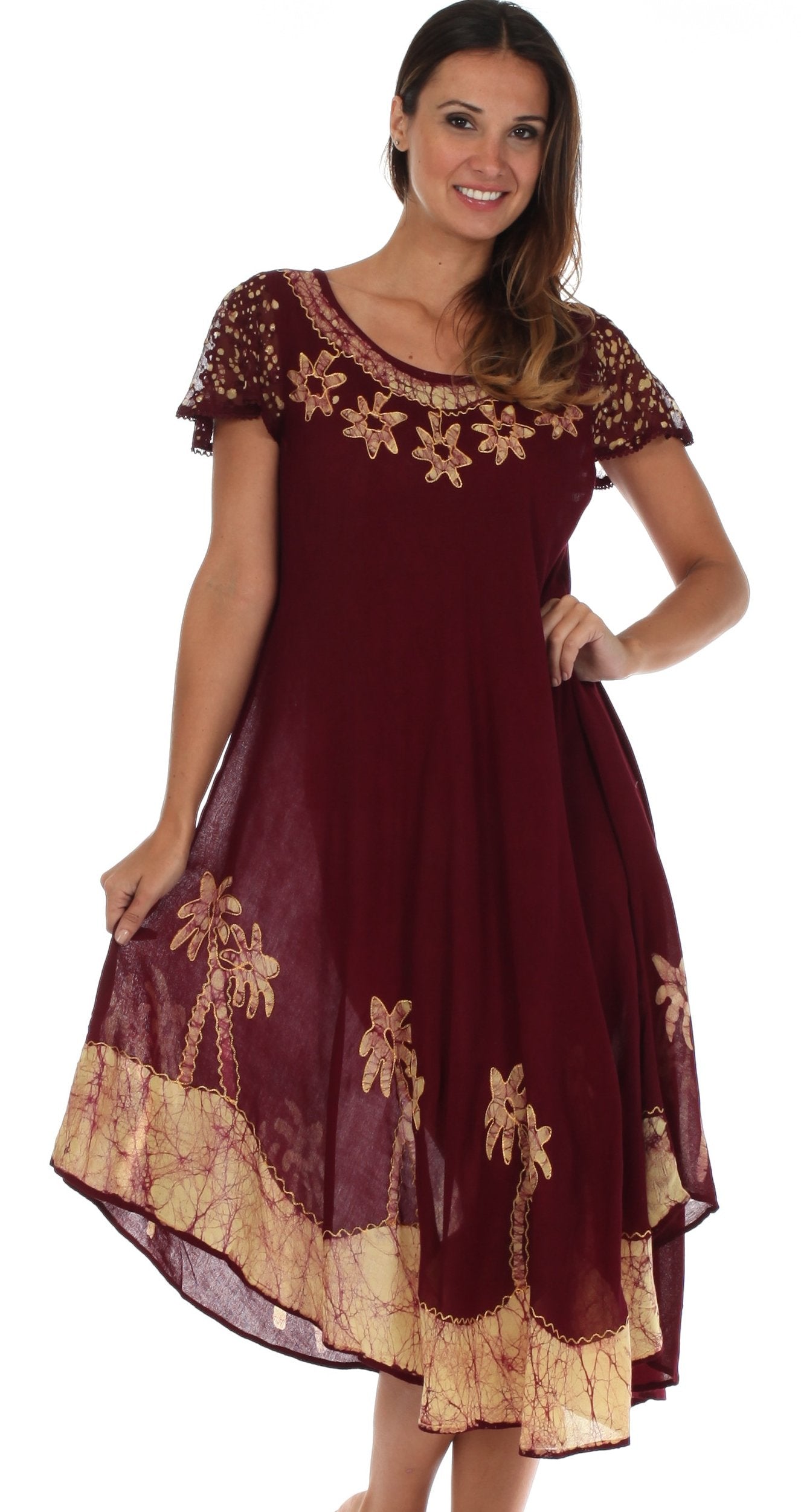 Sakkas Batik Palm Tree Cap Sleeve Caftan Dress / Cover Up - Concordia Style Boutique