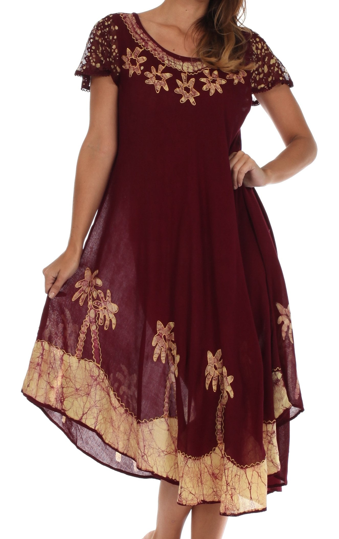 Sakkas Batik Palm Tree Cap Sleeve Caftan Dress / Cover Up - Concordia Style Boutique