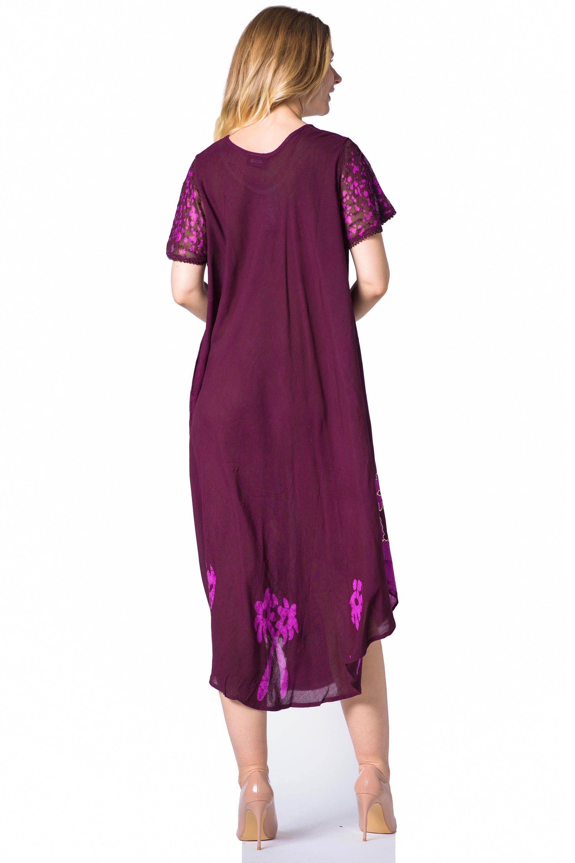 Sakkas Batik Palm Tree Cap Sleeve Caftan Dress / Cover Up - Concordia Style Boutique