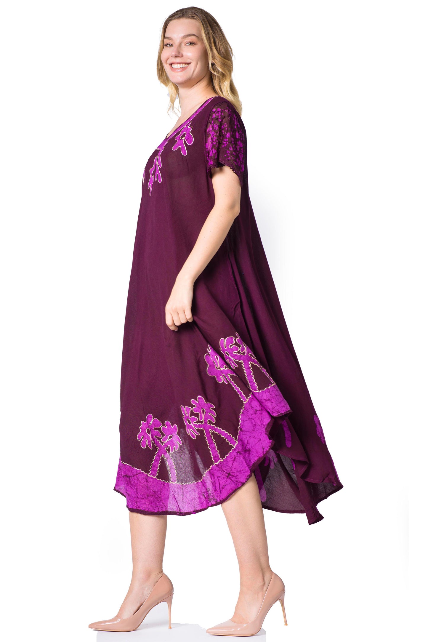 Sakkas Batik Palm Tree Cap Sleeve Caftan Dress / Cover Up - Concordia Style Boutique