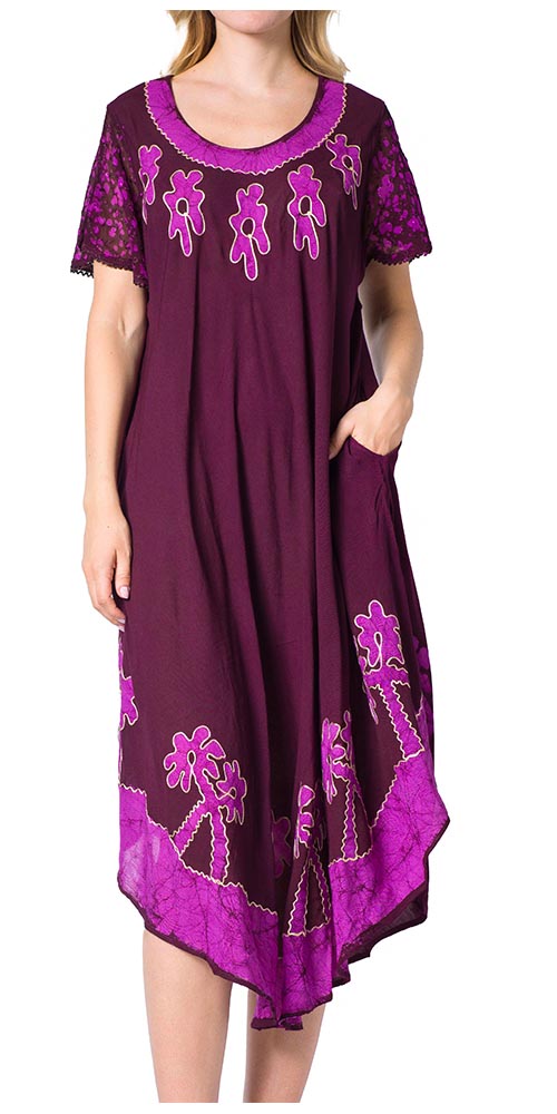 Sakkas Batik Palm Tree Cap Sleeve Caftan Dress / Cover Up - Concordia Style Boutique