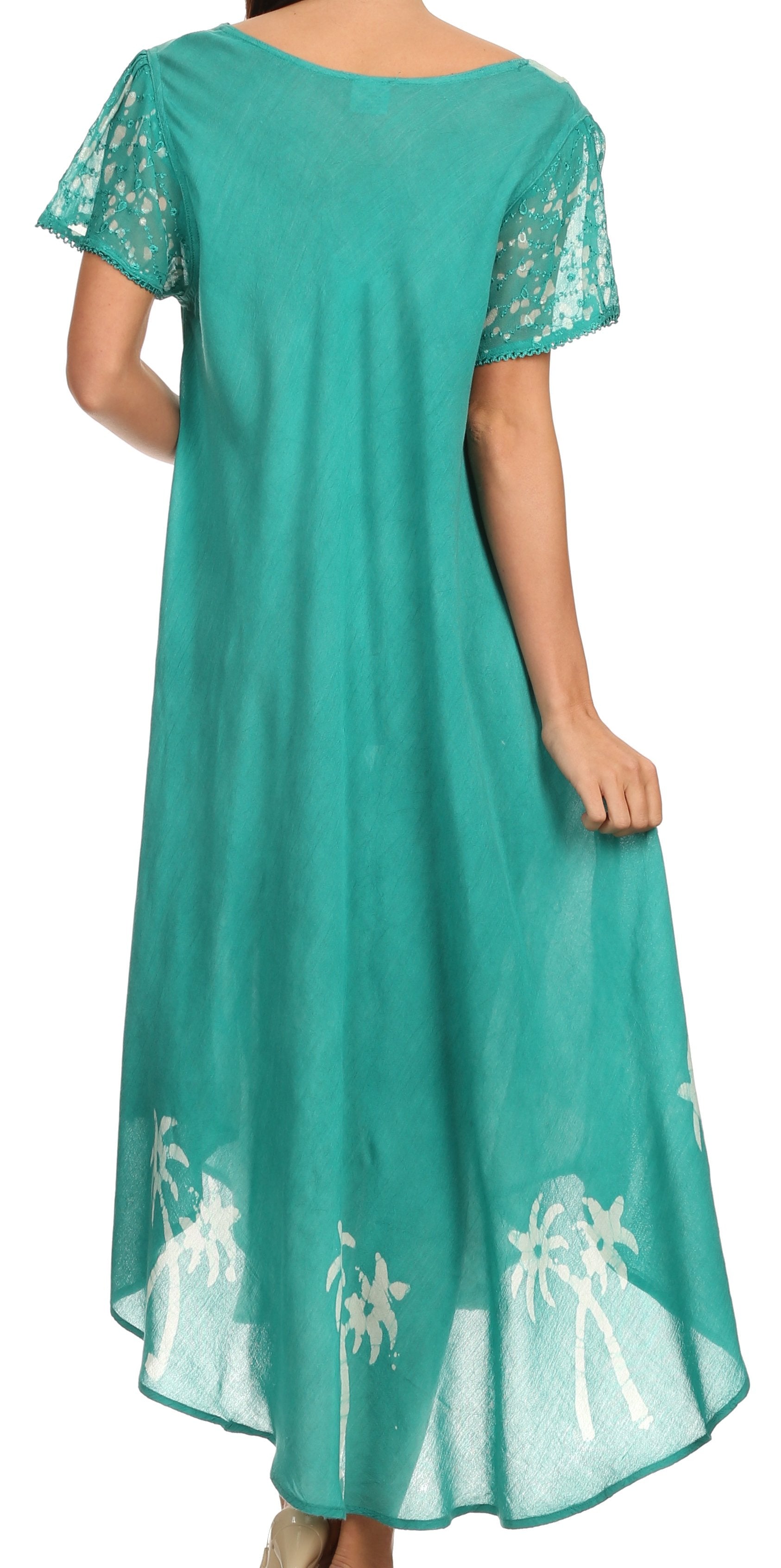 Sakkas Batik Palm Tree Cap Sleeve Caftan Dress / Cover Up - Concordia Style Boutique