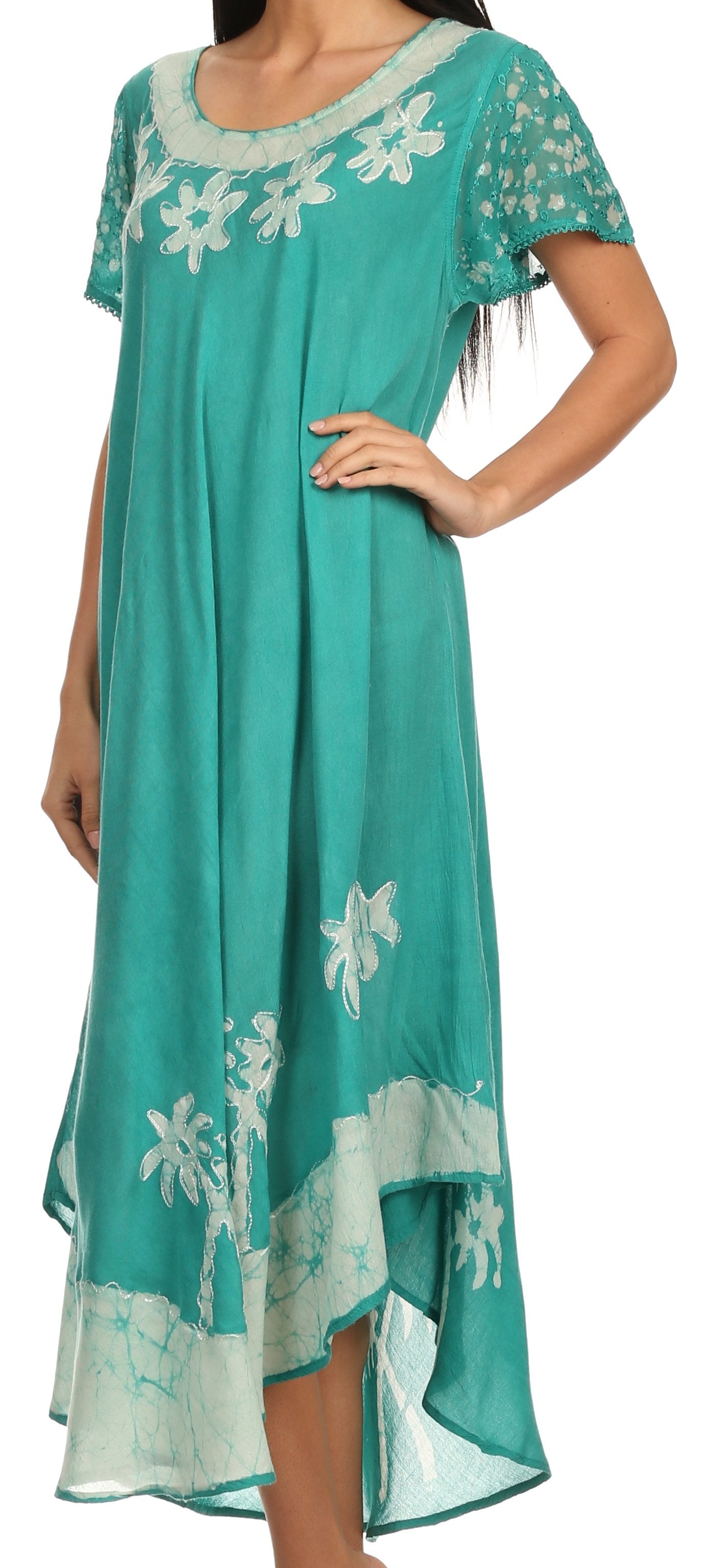 Sakkas Batik Palm Tree Cap Sleeve Caftan Dress / Cover Up - Concordia Style Boutique