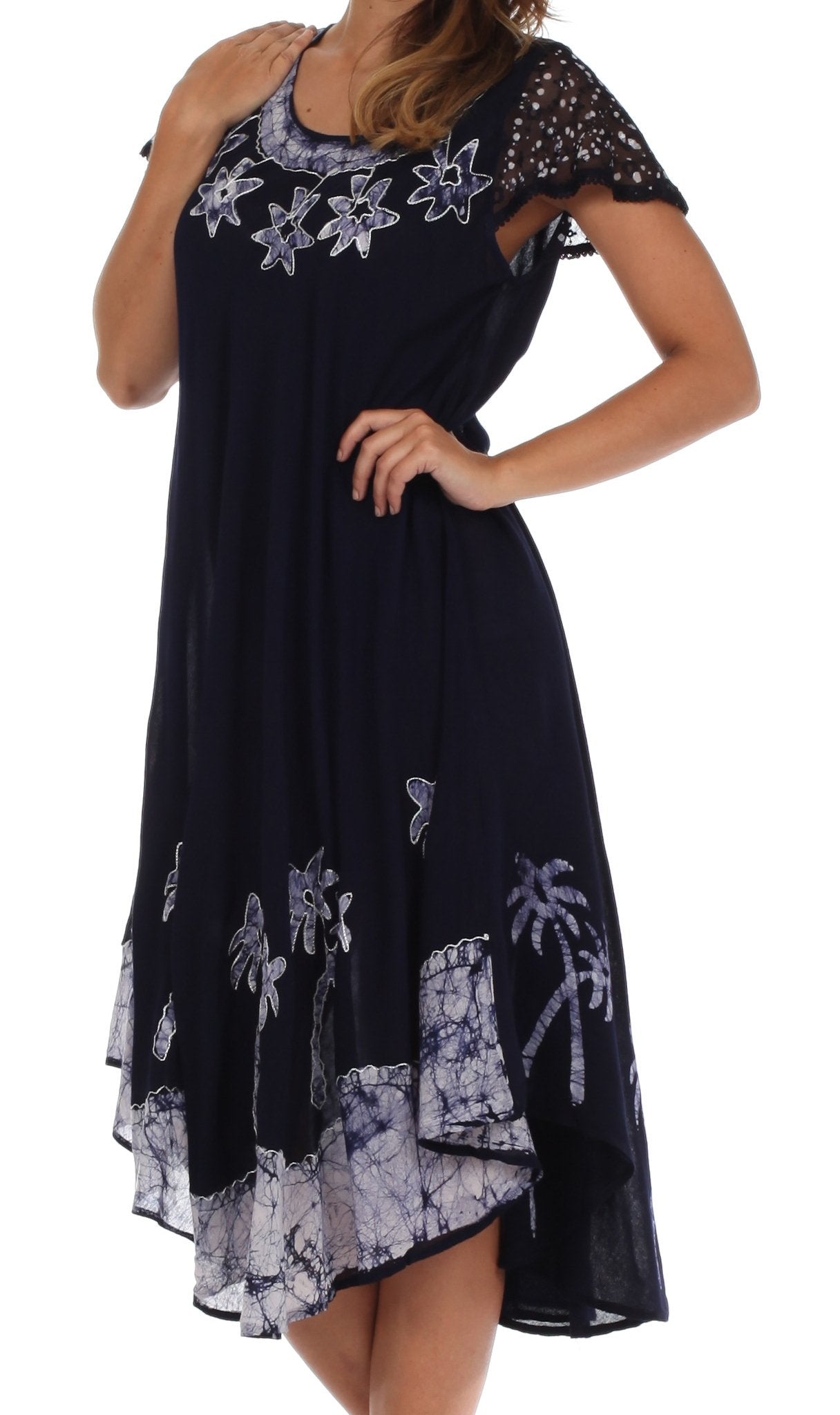 Sakkas Batik Palm Tree Cap Sleeve Caftan Dress / Cover Up - Concordia Style Boutique