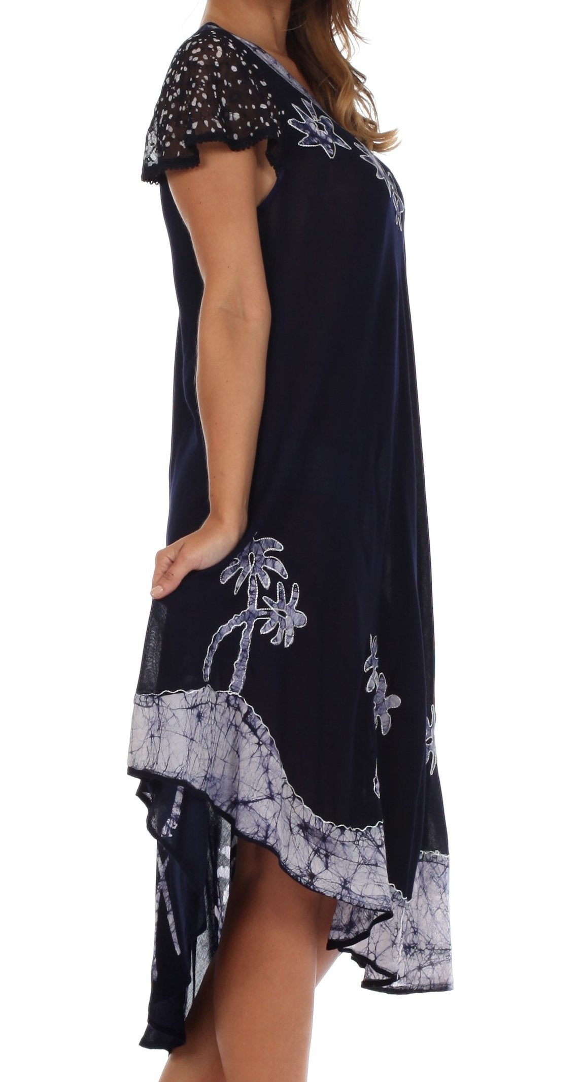 Sakkas Batik Palm Tree Cap Sleeve Caftan Dress / Cover Up - Concordia Style Boutique
