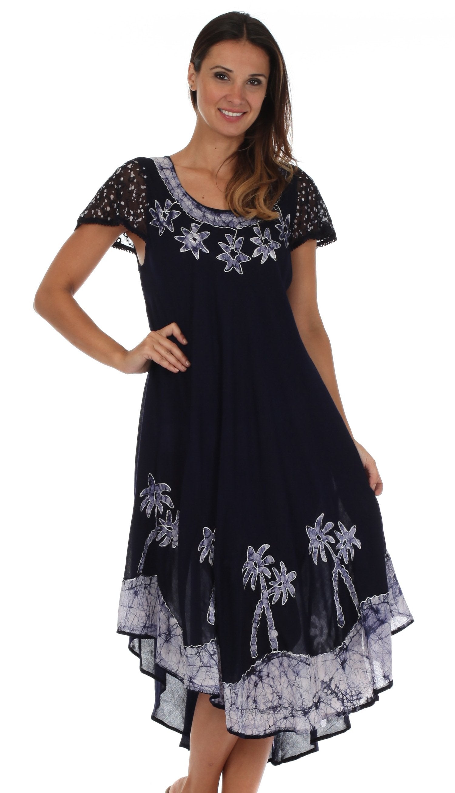 Sakkas Batik Palm Tree Cap Sleeve Caftan Dress / Cover Up - Concordia Style Boutique