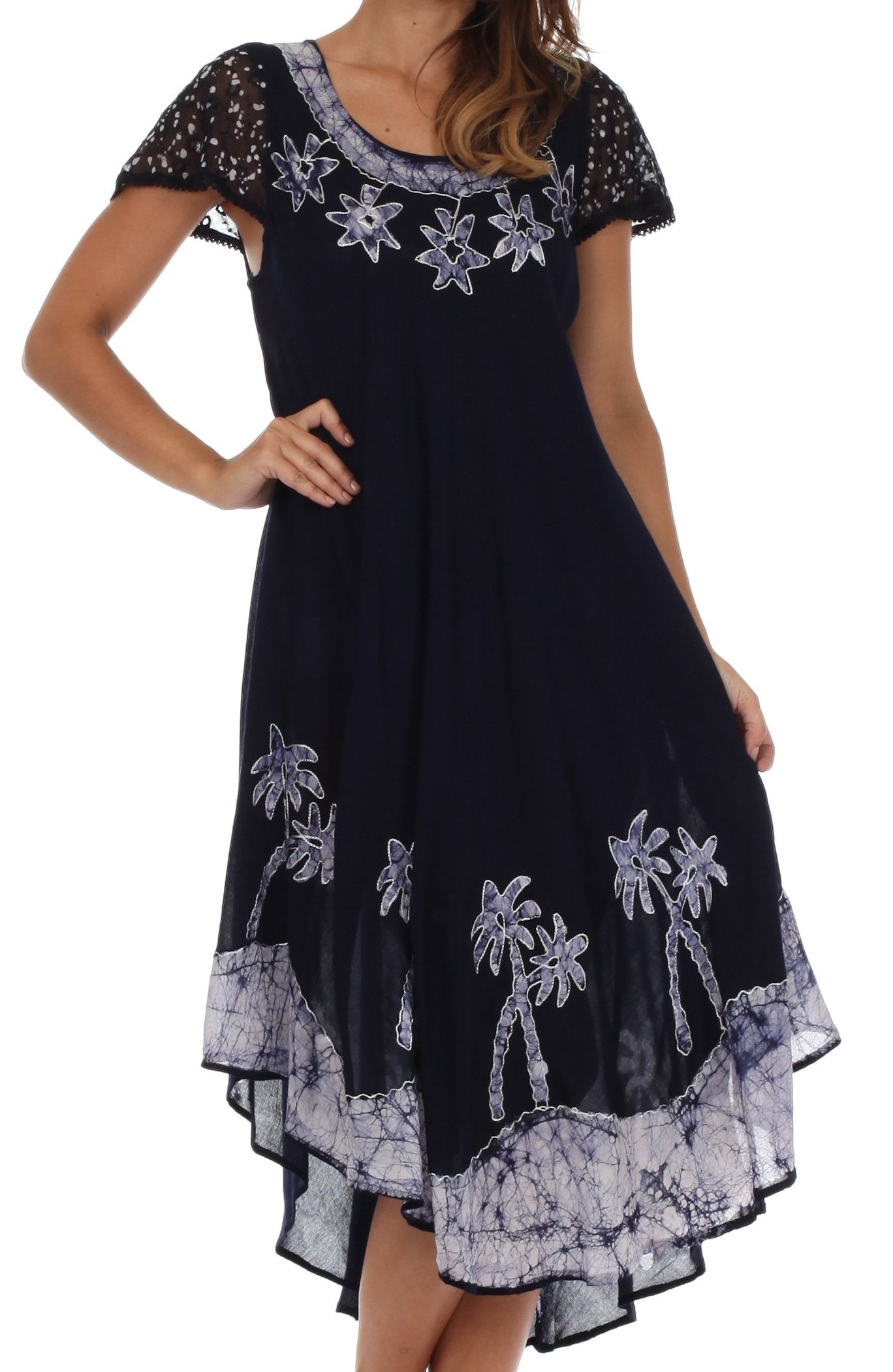 Sakkas Batik Palm Tree Cap Sleeve Caftan Dress / Cover Up - Concordia Style Boutique