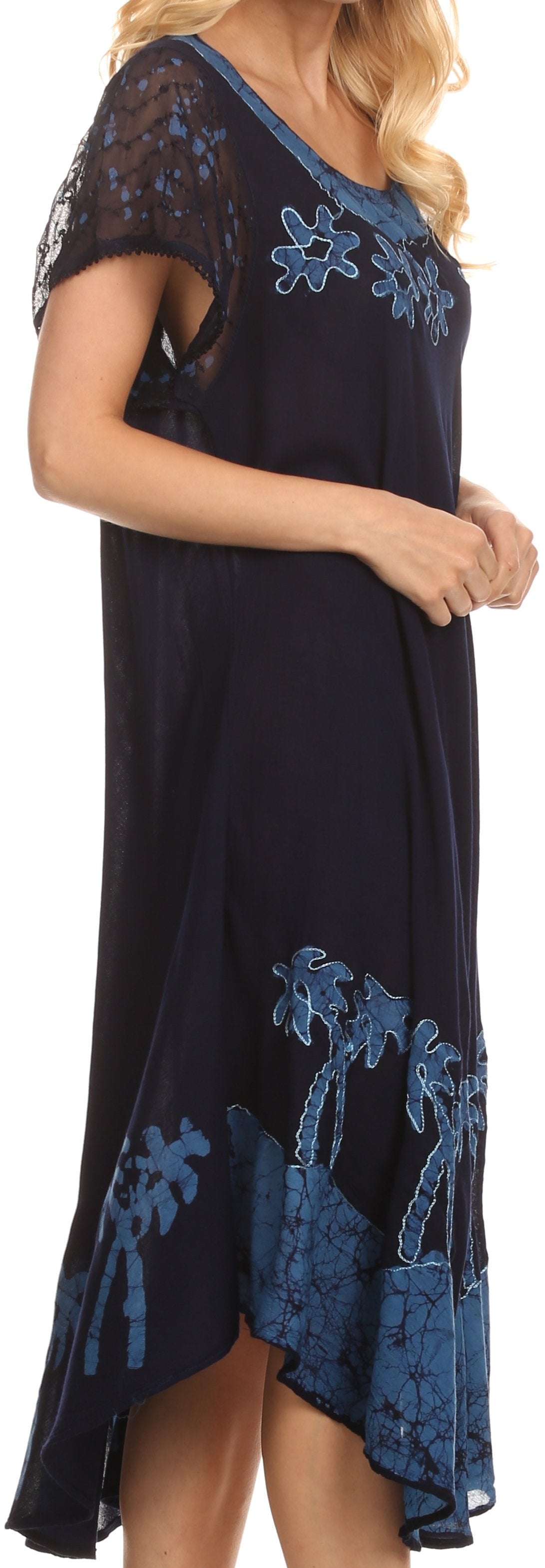 Sakkas Batik Palm Tree Cap Sleeve Caftan Dress / Cover Up - Concordia Style Boutique