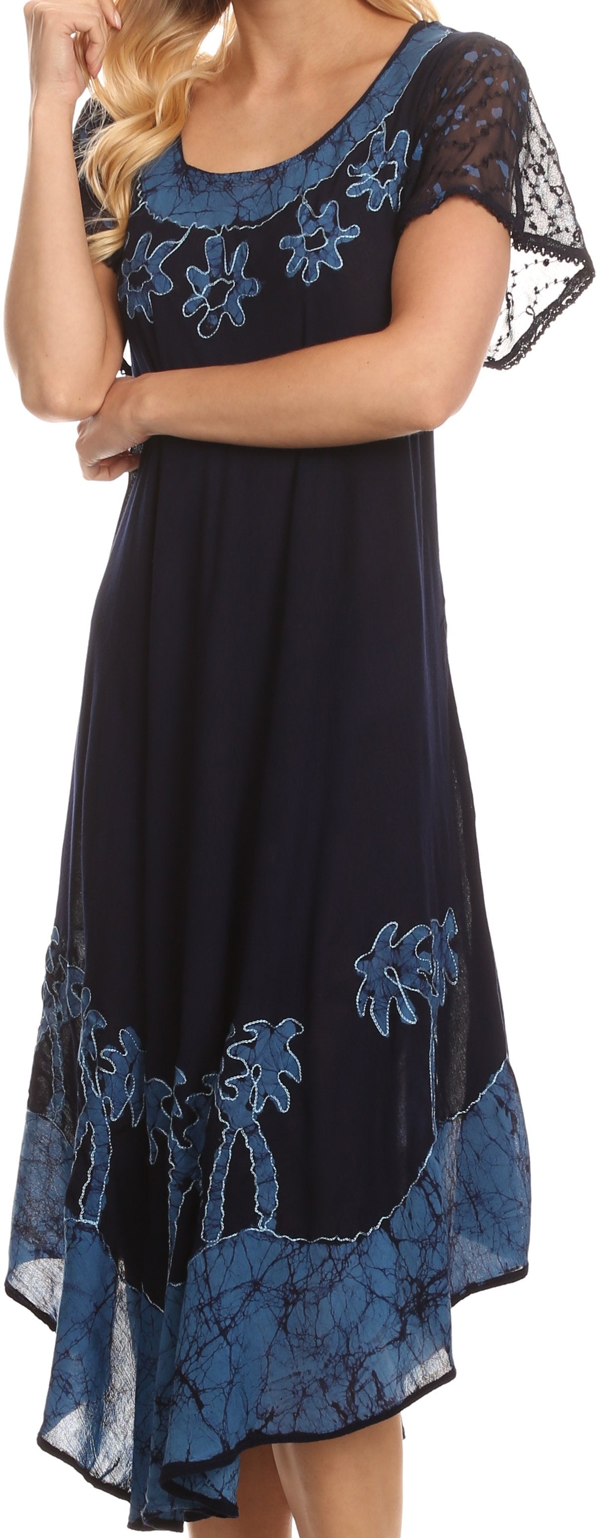 Sakkas Batik Palm Tree Cap Sleeve Caftan Dress / Cover Up - Concordia Style Boutique