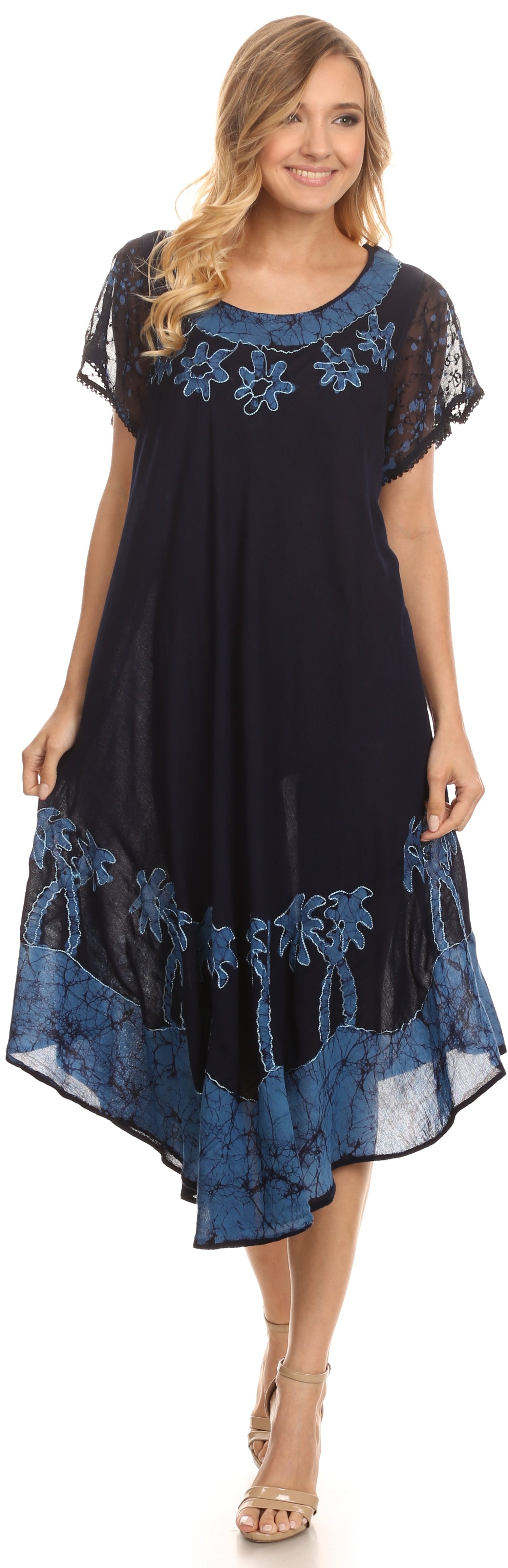 Sakkas Batik Palm Tree Cap Sleeve Caftan Dress / Cover Up - Concordia Style Boutique