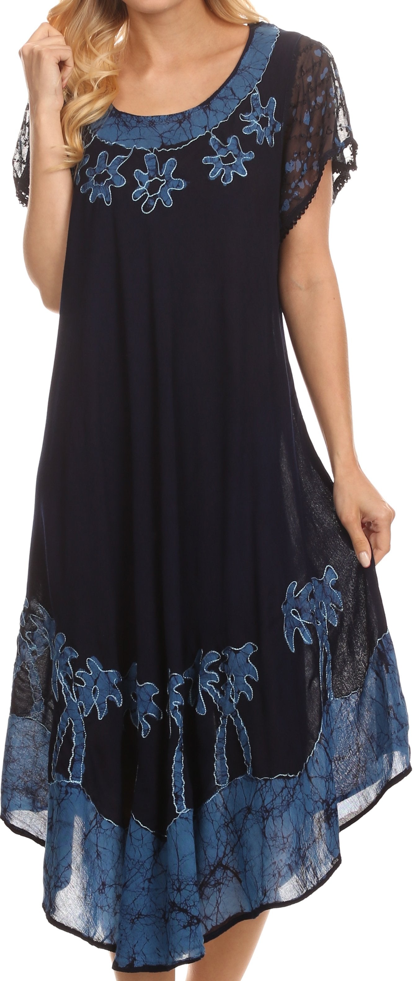 Sakkas Batik Palm Tree Cap Sleeve Caftan Dress / Cover Up - Concordia Style Boutique