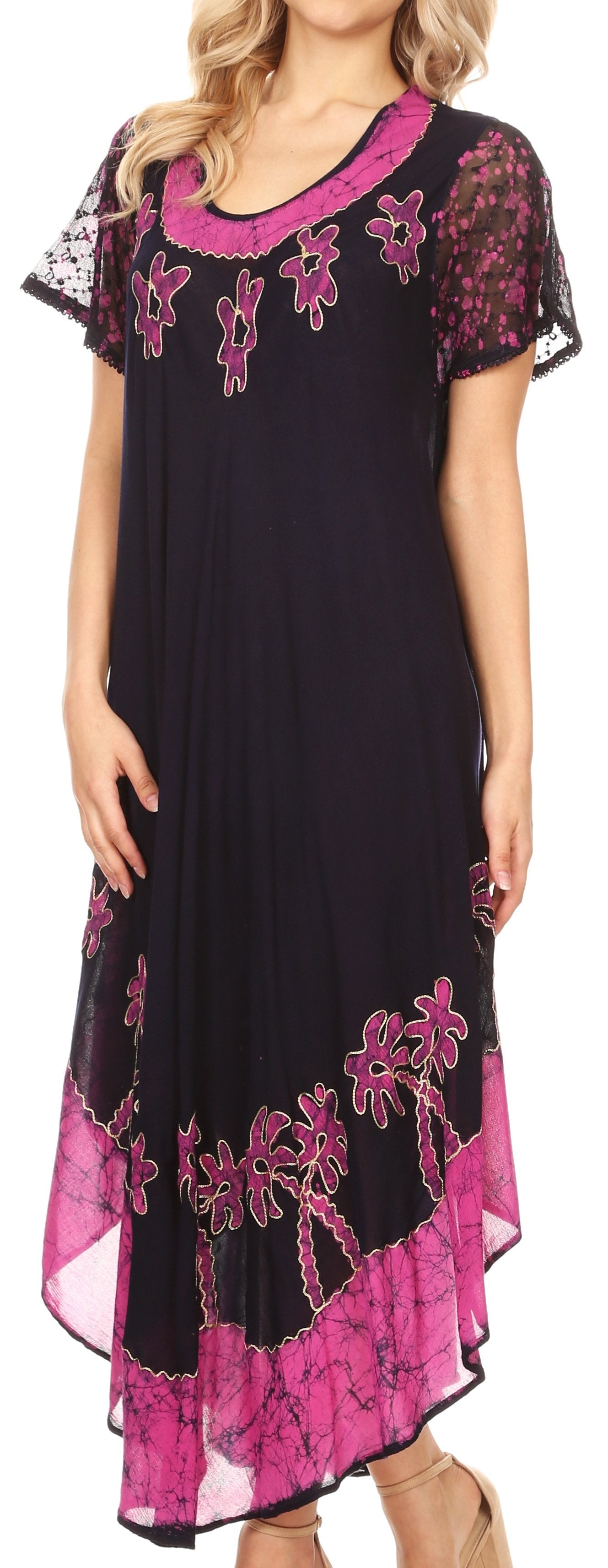 Sakkas Batik Palm Tree Cap Sleeve Caftan Dress / Cover Up - Concordia Style Boutique