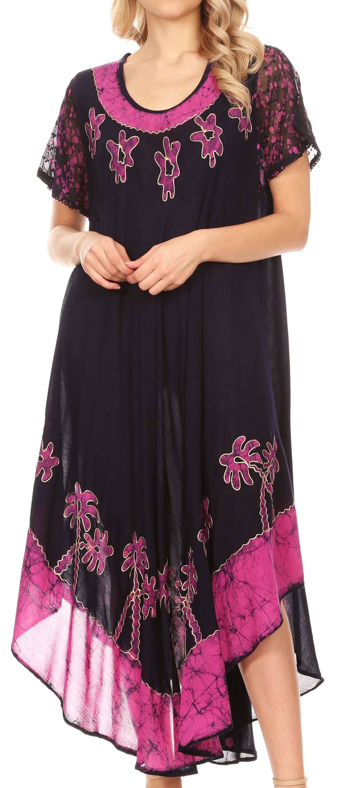Sakkas Batik Palm Tree Cap Sleeve Caftan Dress / Cover Up - Concordia Style Boutique
