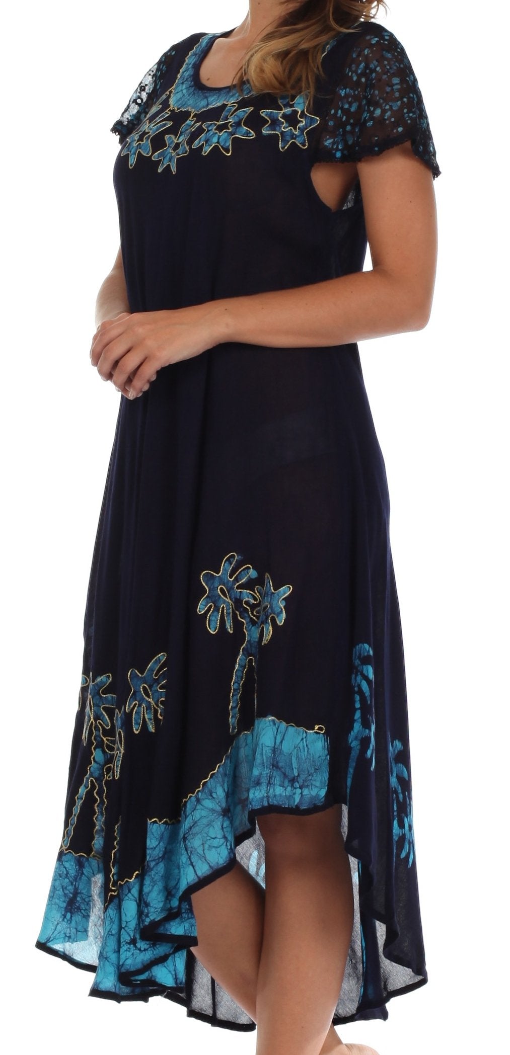 Sakkas Batik Palm Tree Cap Sleeve Caftan Dress / Cover Up - Concordia Style Boutique