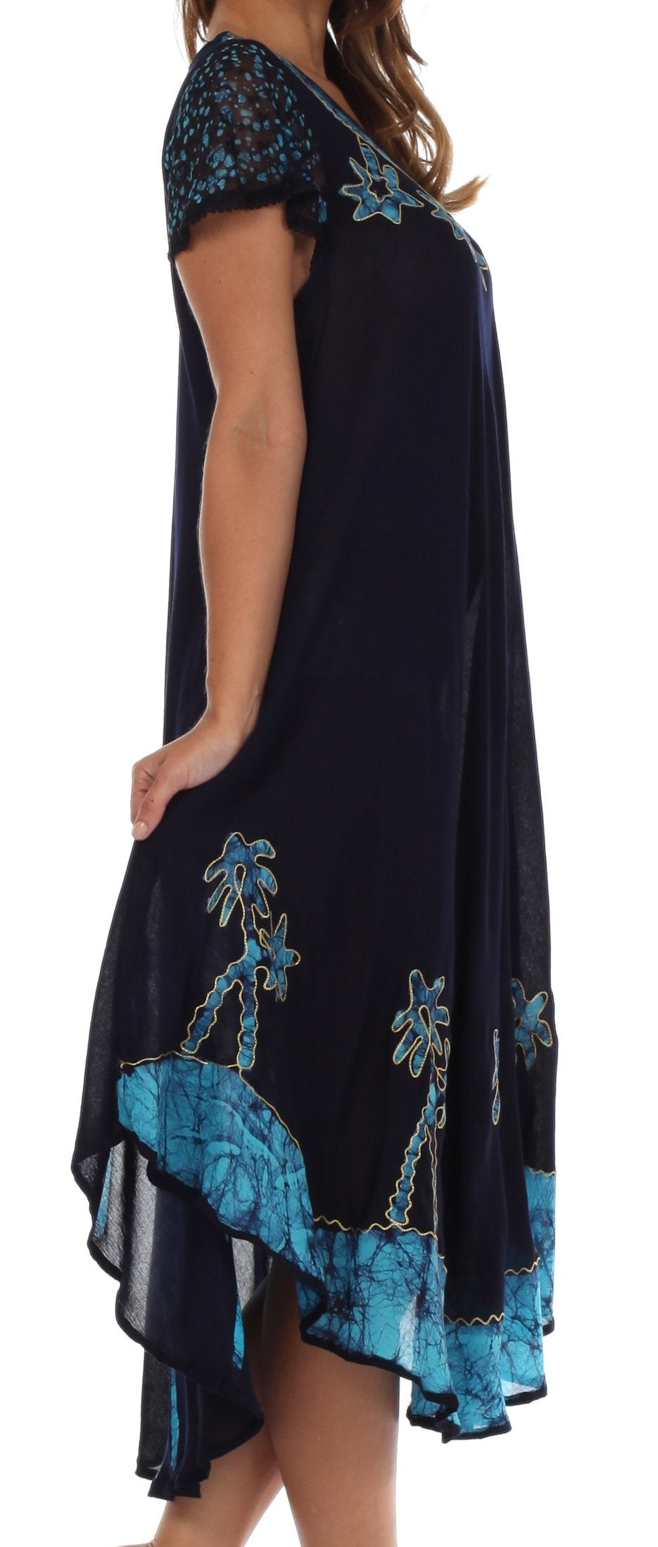 Sakkas Batik Palm Tree Cap Sleeve Caftan Dress / Cover Up - Concordia Style Boutique