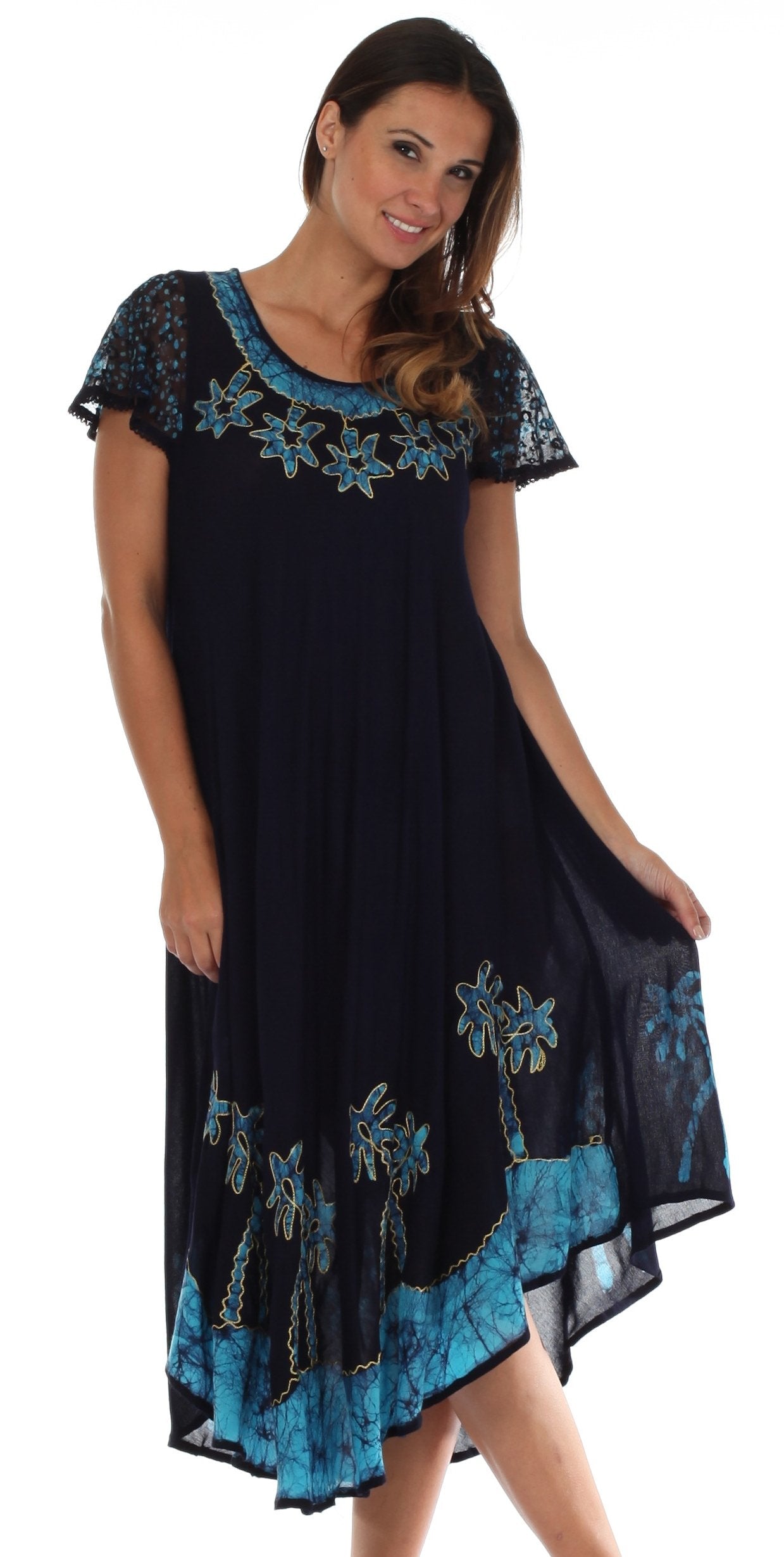 Sakkas Batik Palm Tree Cap Sleeve Caftan Dress / Cover Up - Concordia Style Boutique