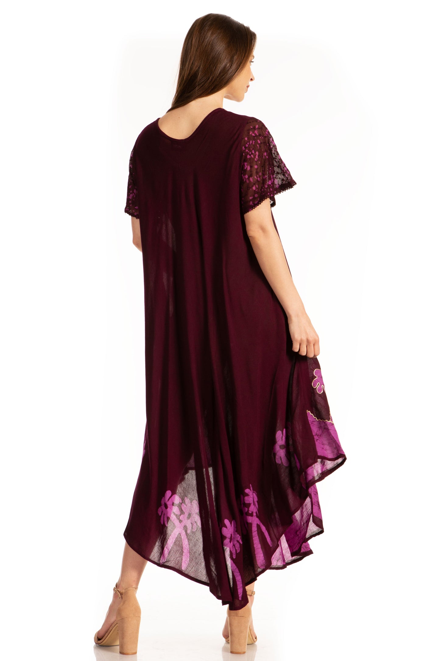 Sakkas Batik Palm Tree Cap Sleeve Caftan Dress / Cover Up - Concordia Style Boutique