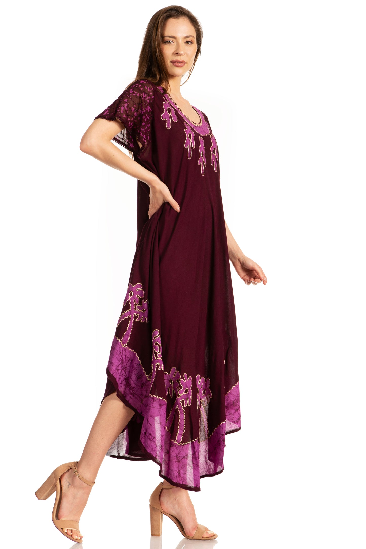 Sakkas Batik Palm Tree Cap Sleeve Caftan Dress / Cover Up - Concordia Style Boutique