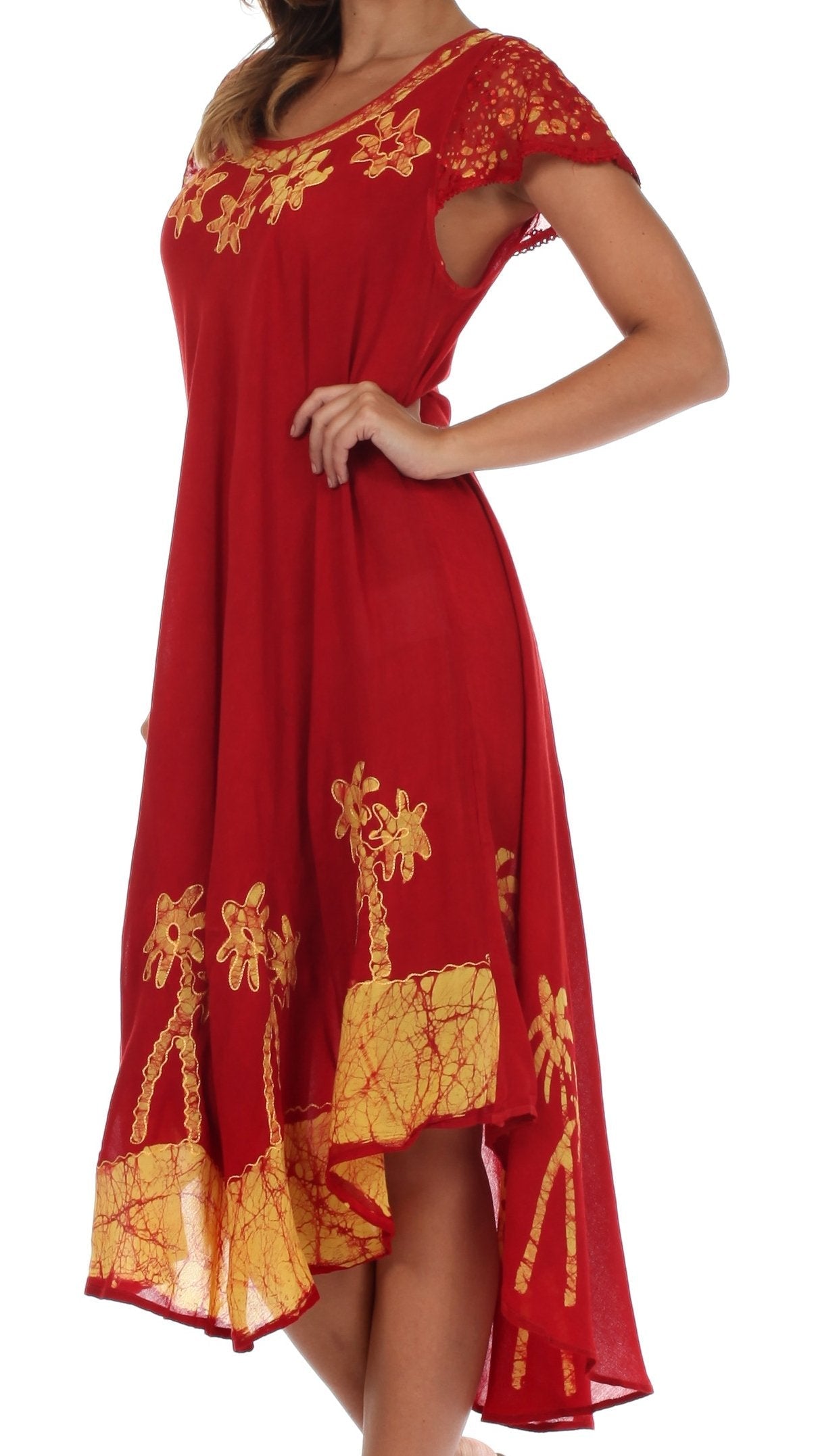 Sakkas Batik Palm Tree Cap Sleeve Caftan Dress / Cover Up - Concordia Style Boutique